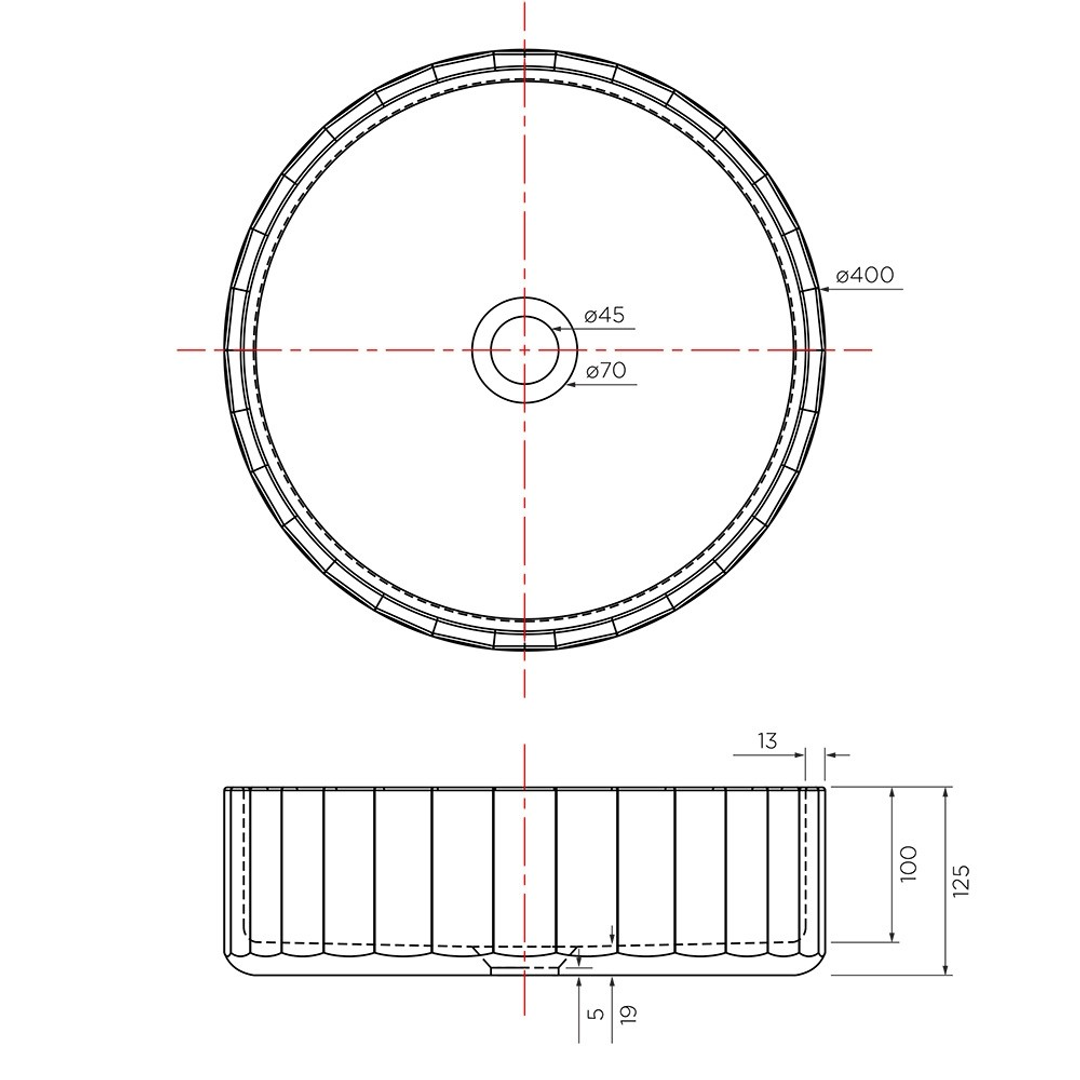Streamline Kasta-Lux Fic Above Counter 40Cm Faceted Round Basin W.Pup Waste_White Stone