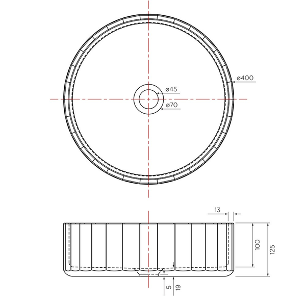 Streamline Kasta-Lux Fic Above Counter 40Cm Faceted Round Basin W.Pup Waste_White Stone