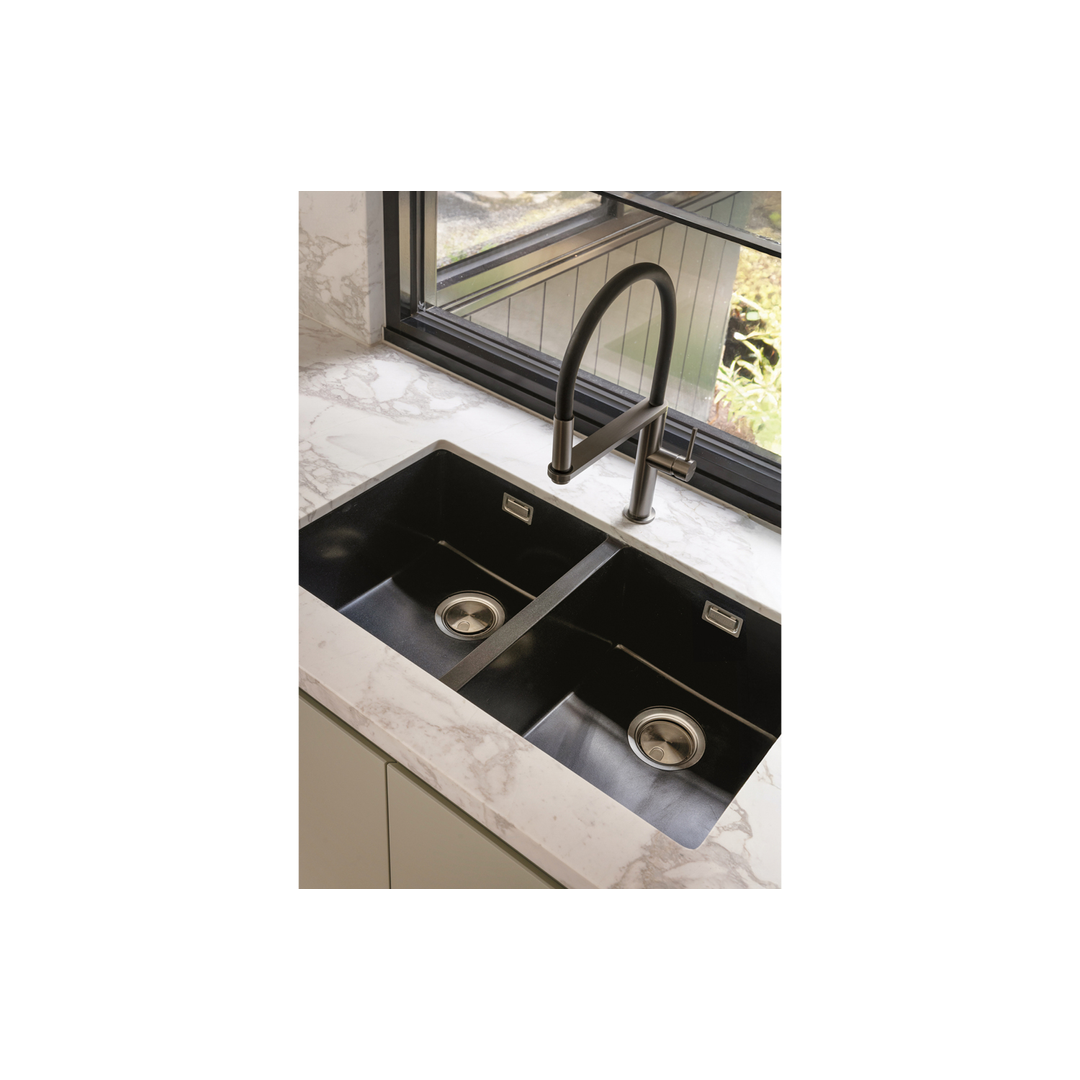 Phoenix Blix Flexible Hose Sink Mixer Round Brushed Carbon