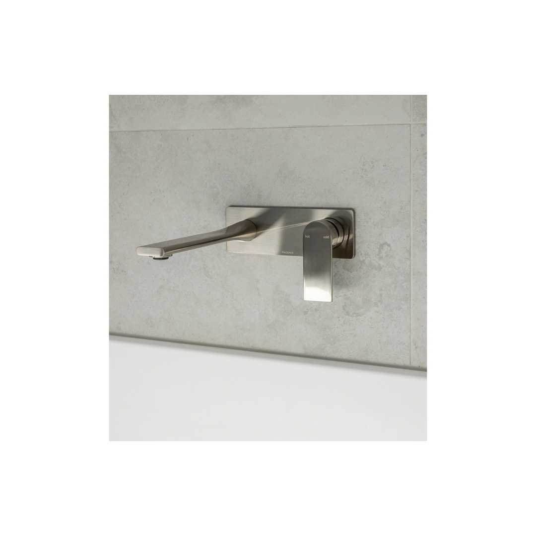 Phoenix Teel Switchmix Wall Basin / Bath Mixer Set 200Mm Fit-Off Kit Brushed Nickel