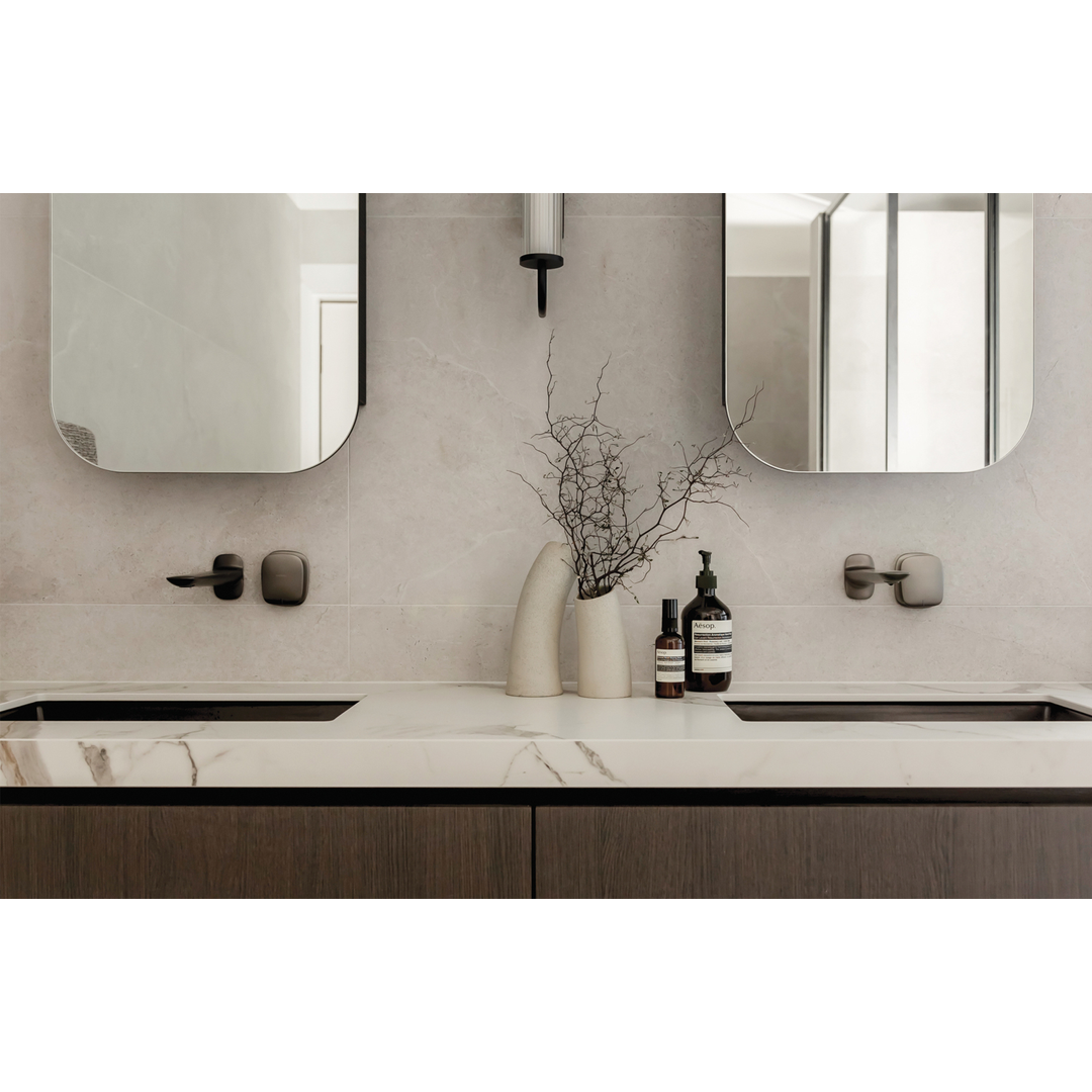 Phoenix Nuage Wall Basin / Bath Mixer Set 200Mm Brushed Carbon