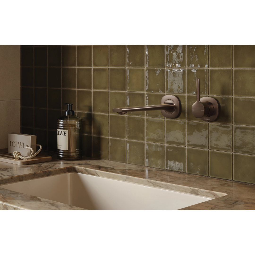 Phoenix Vask Switchmix Wall Basin / Bath Mixer Set 200Mm Pin Up Fit-Off Kit Brushed Bronze
