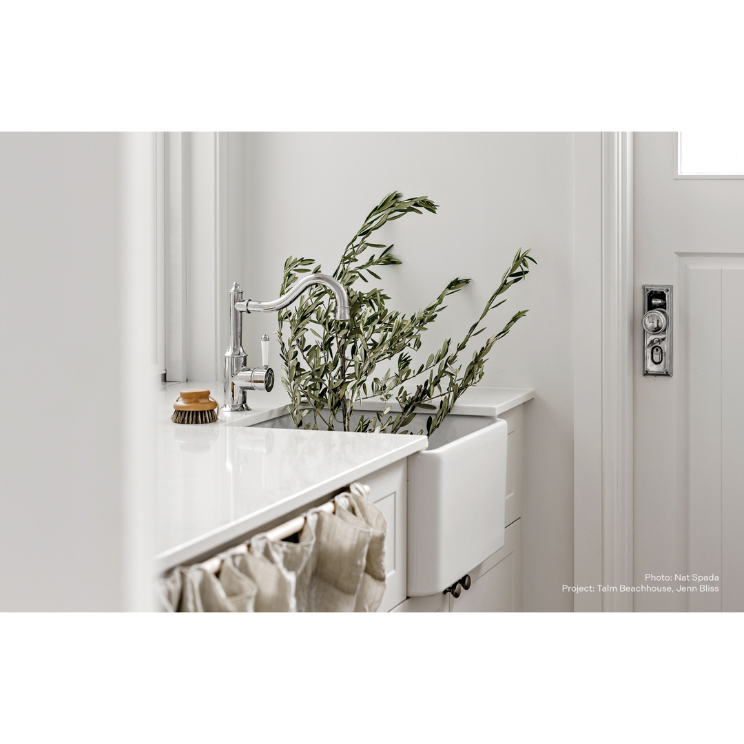 Phoenix Nostalgia Sink Mixer 220mm Shepherds Crook Chrome/White