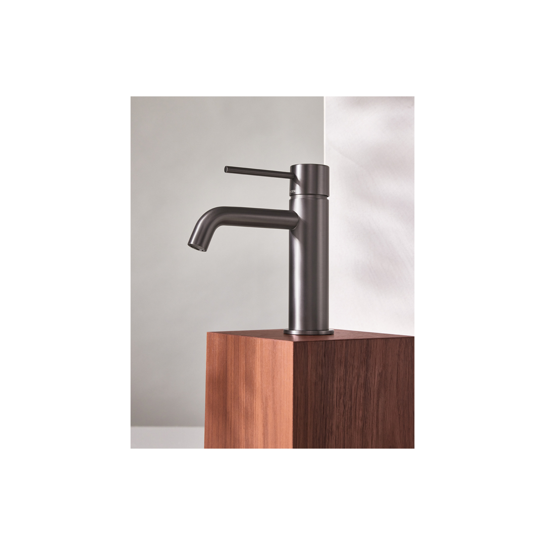 Phoenix Vivid Slimline Basin Mixer Curved Outlet Brushed Carbon