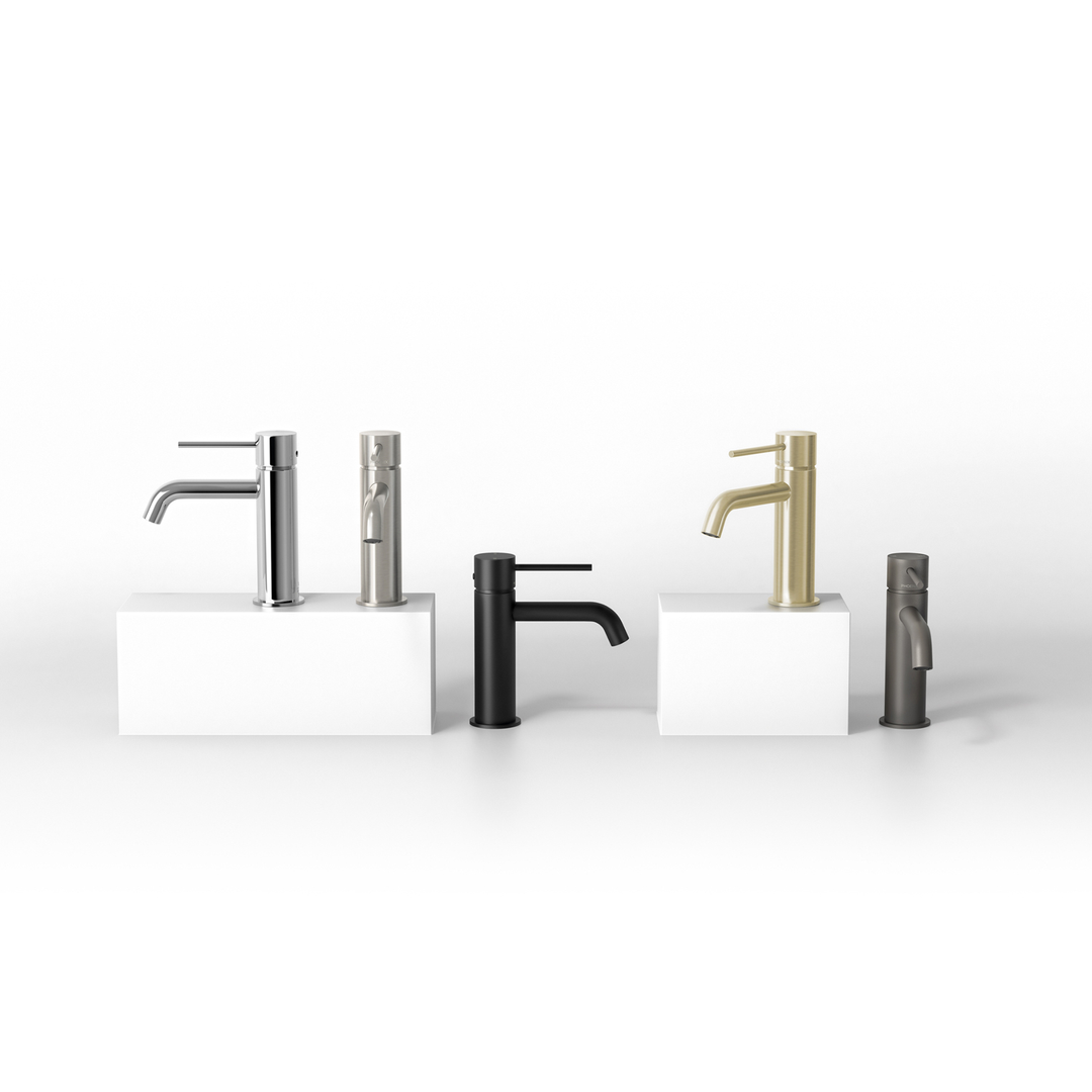 Phoenix Vivid Slimline Basin Mixer Curved Outlet Brushed Nickel