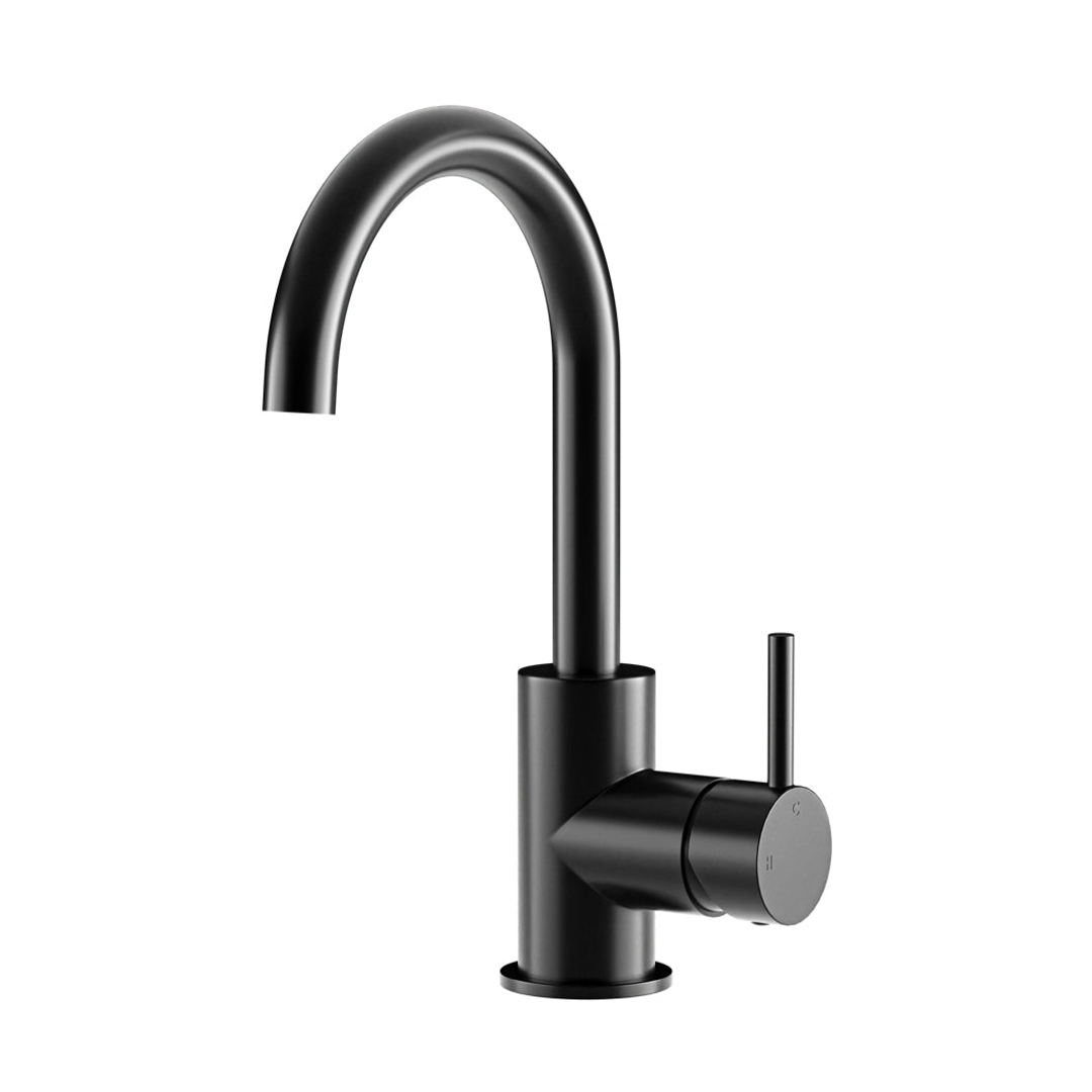 Meir Round Gooseneck Basin Mixer With Cold Start Matte Black
