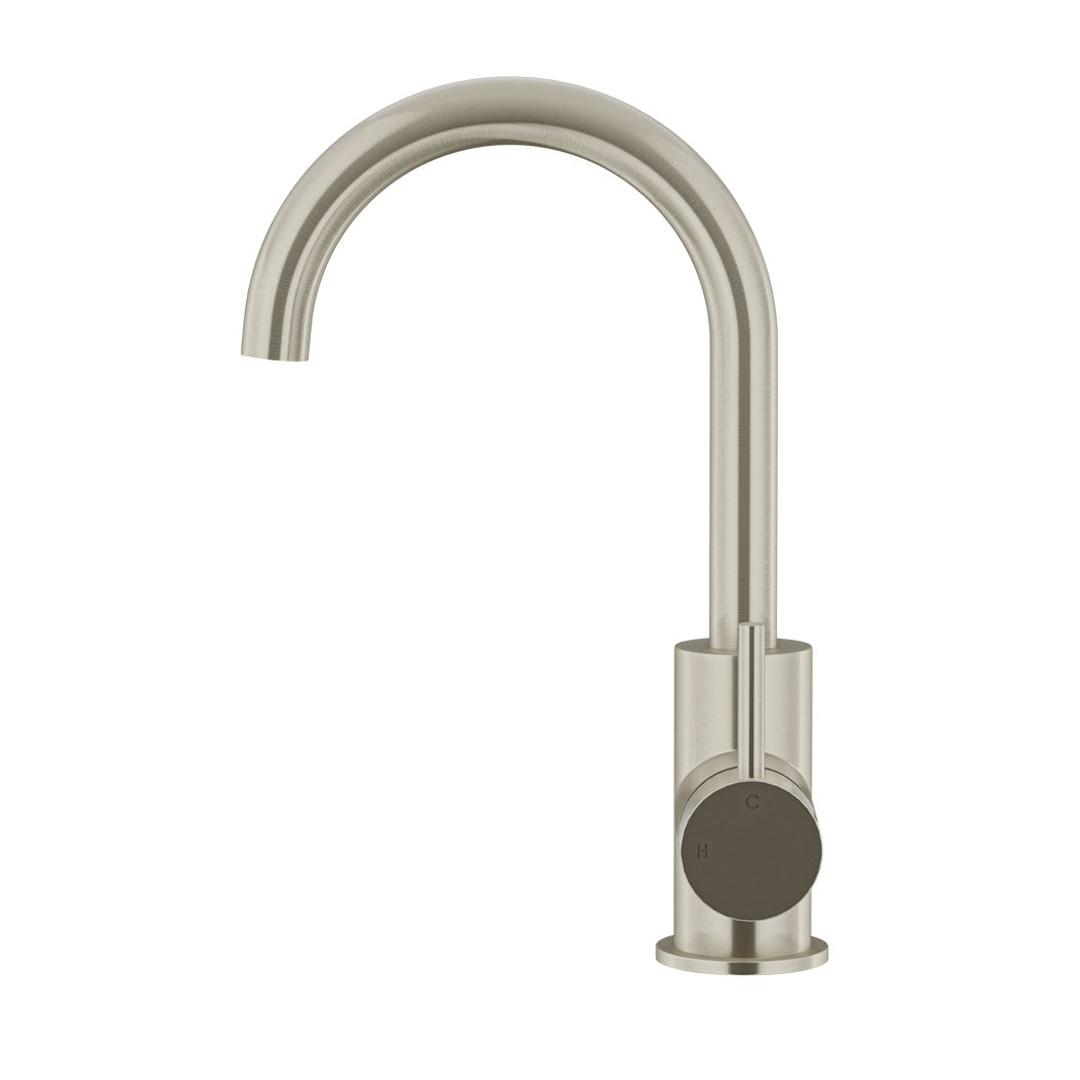 Meir Round Gooseneck Basin Mixer With Cold Start Brushed Nickel