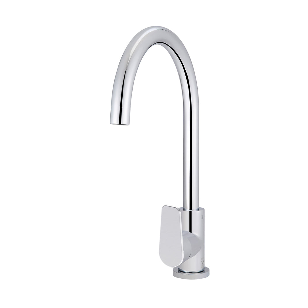 Meir Round Paddle Gooseneck Kitchen Mixer Tap Polished Chrome