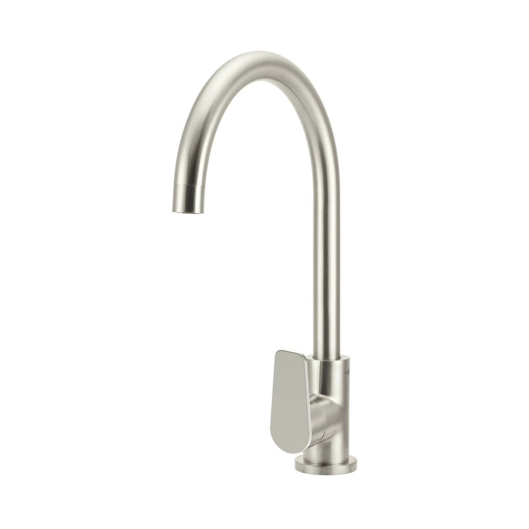 Meir Round Paddle Gooseneck Kitchen Mixer Tap Brushed Nickel