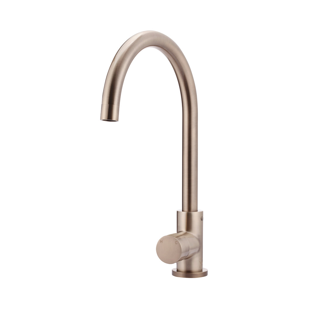 Meir Round Pinless Gooseneck Kitchen Mixer Tap Champagne