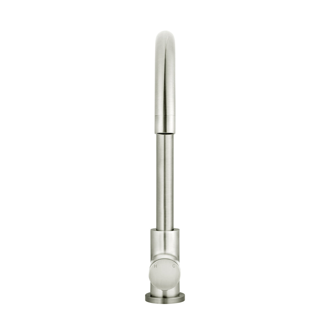 Meir Round Pinless Gooseneck Kitchen Mixer Tap Brushed Nickel