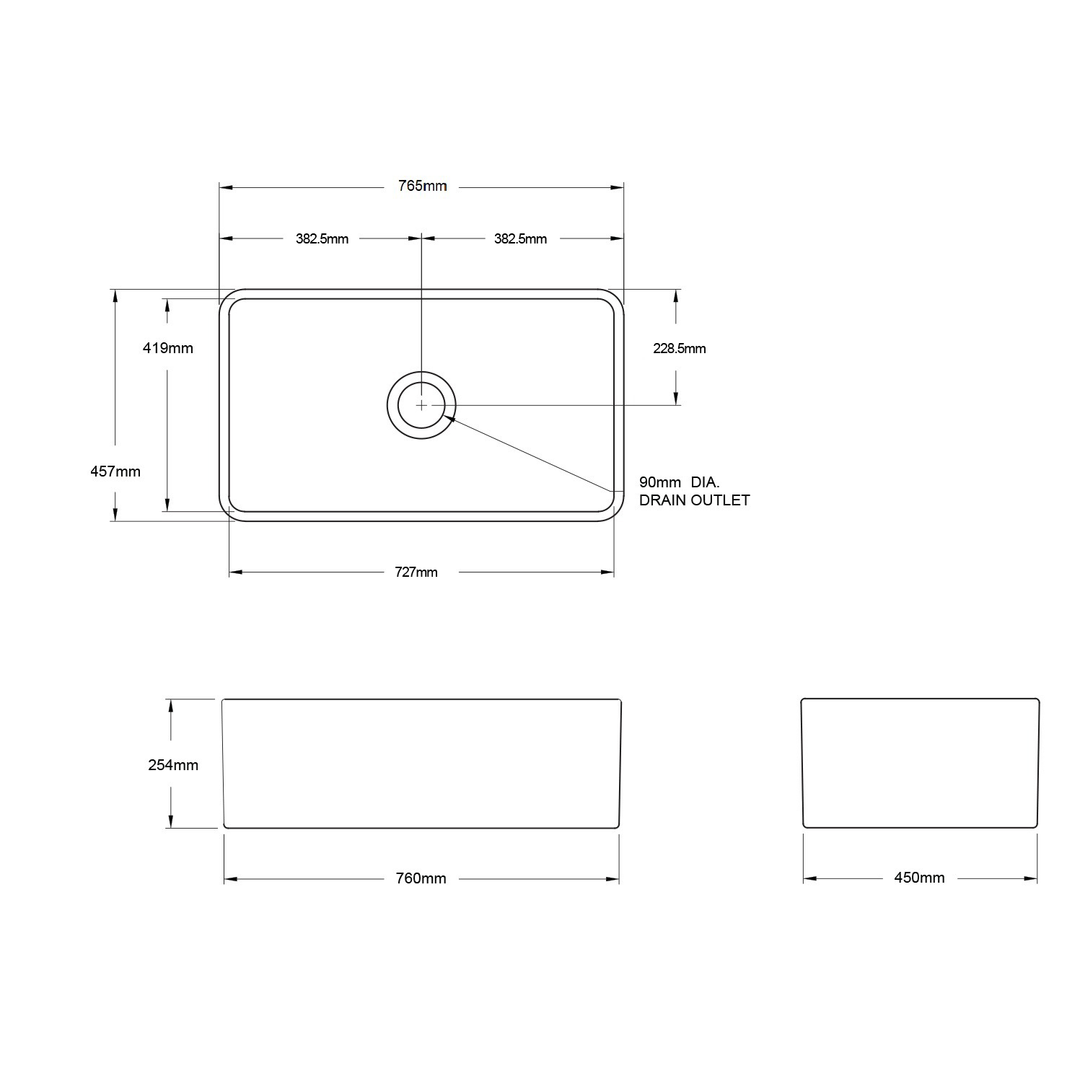 T&H Novi 76 X 46 Fine Fireclay Butler Sink Double Sided Flat & Ribbed Front