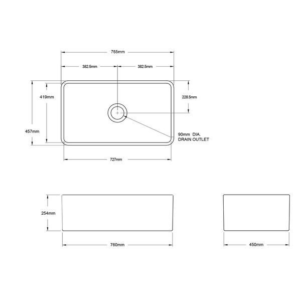 T&H Novi 76 X 46 Fine Fireclay Butler Sink Double Sided Flat & Ribbed Front