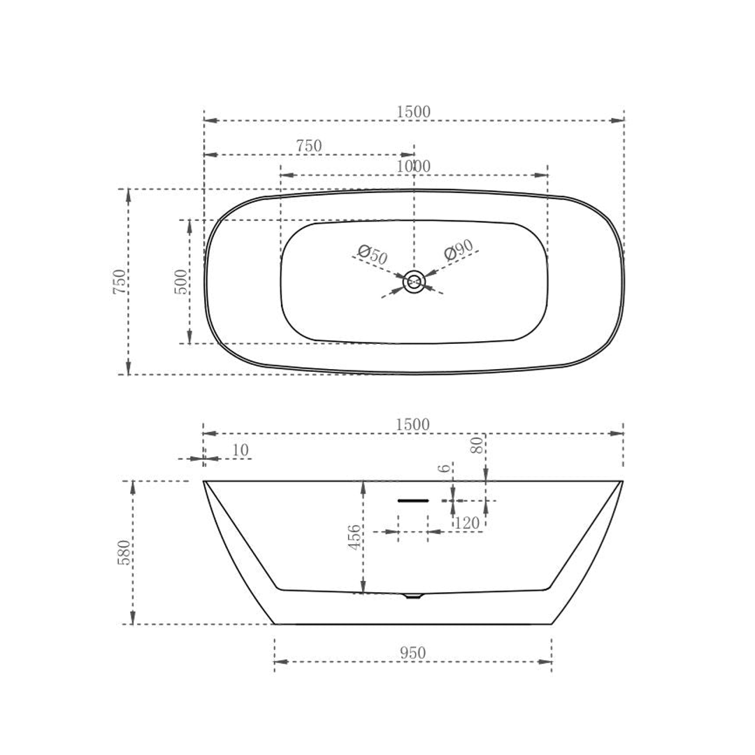 Cassa Design Rec Slimline Bath Gloss White 1500mm
