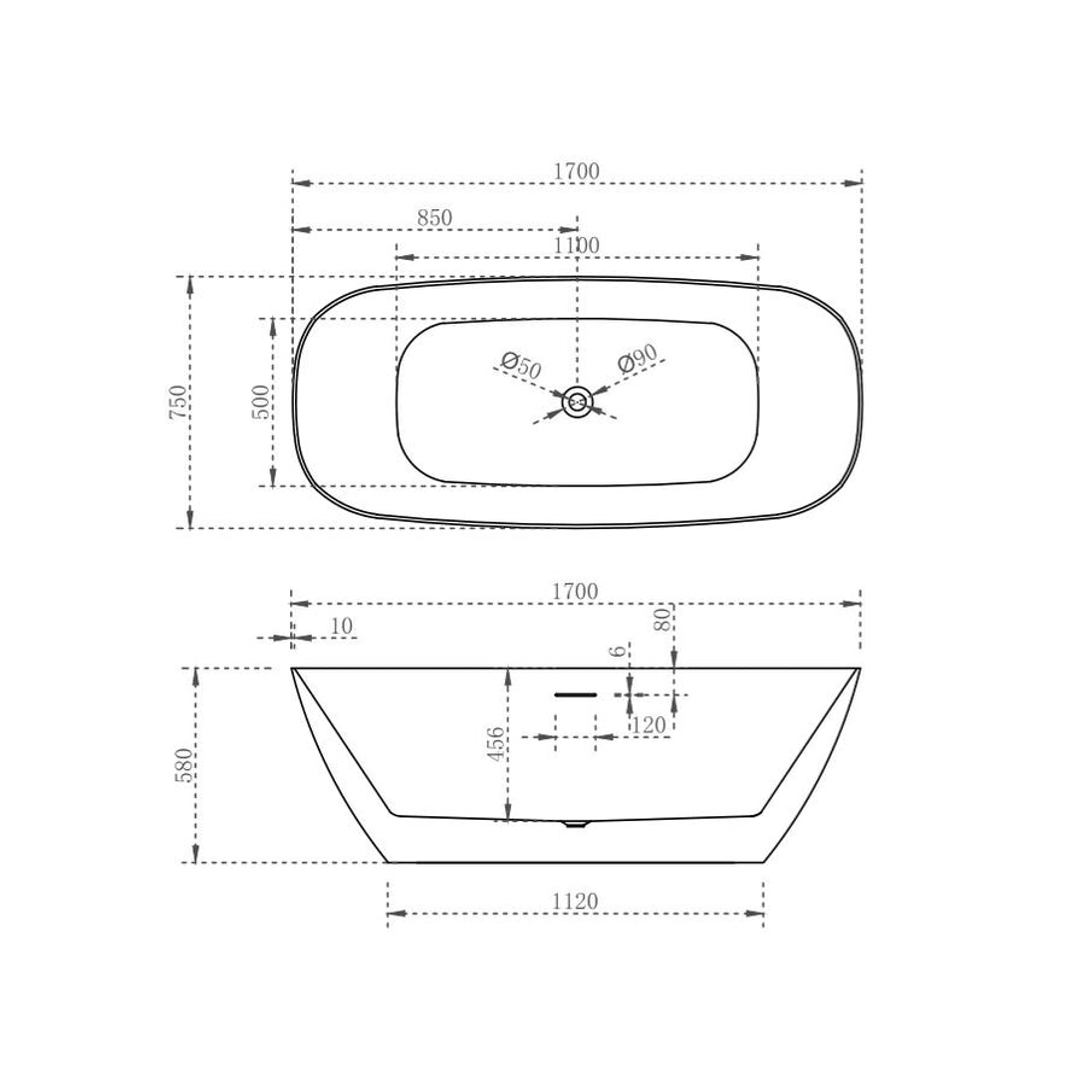 Cassa Design Rec Slimline Bath Gloss White 1700mm