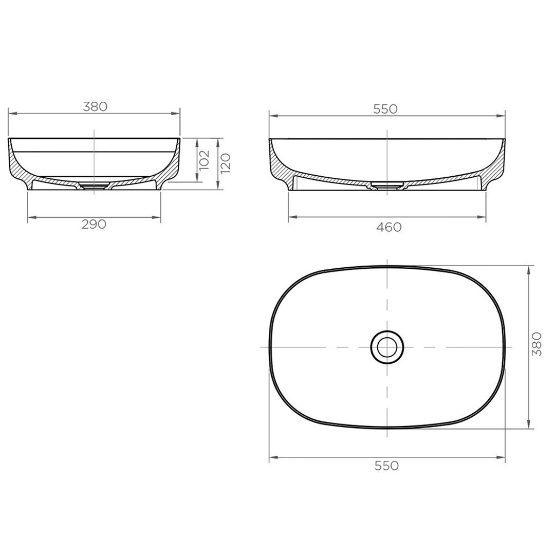 STREAMLINE SYNERGII SOLID SURFACE 55 X 38CM DIA ABOVE COUNTER BASIN_MATTE WHITE