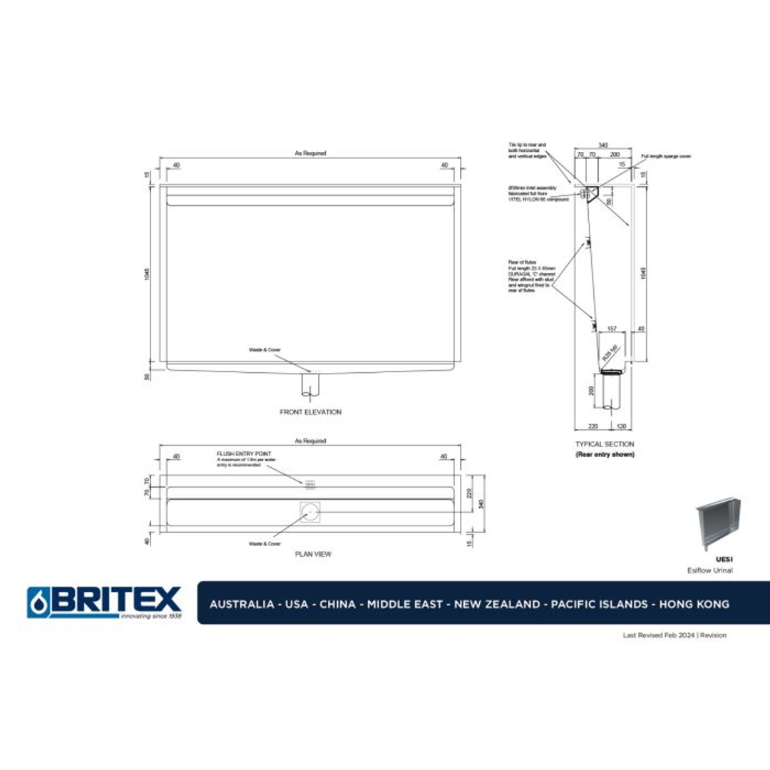 Britex Stainless Steel Urinal Trough