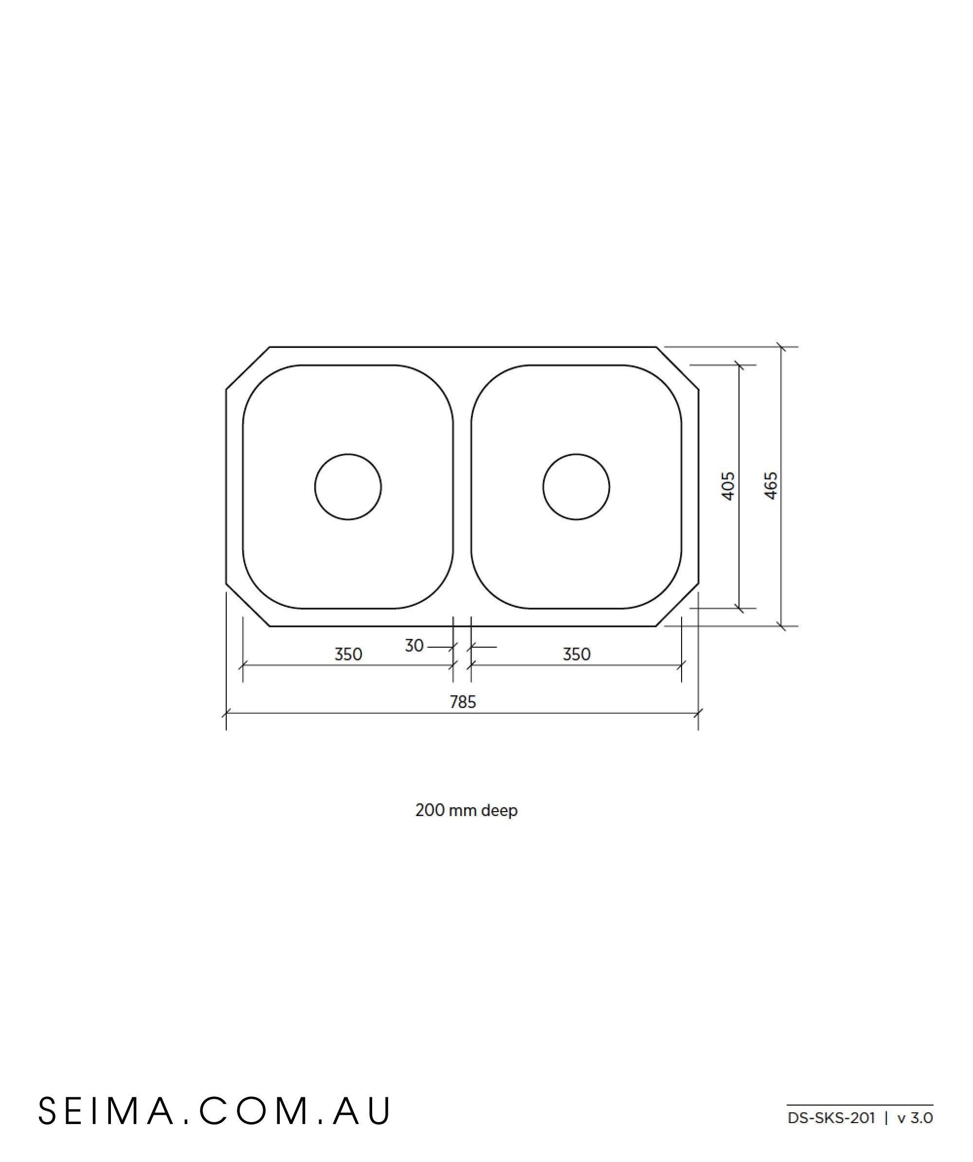 Acero S/S Undermount Sink 2B 785X465 By Seima(Seima P#:Sks-201) - Burdens Plumbing