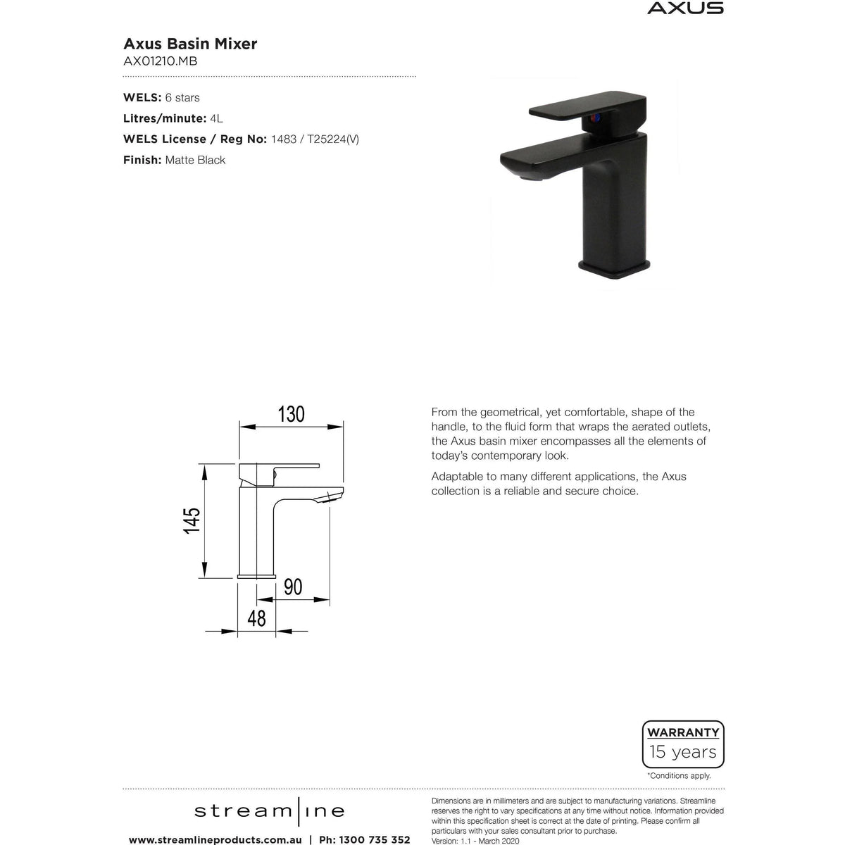 Ax16720 Arcisan Axus Basin Mixer Matt Black Ax01210.Mb