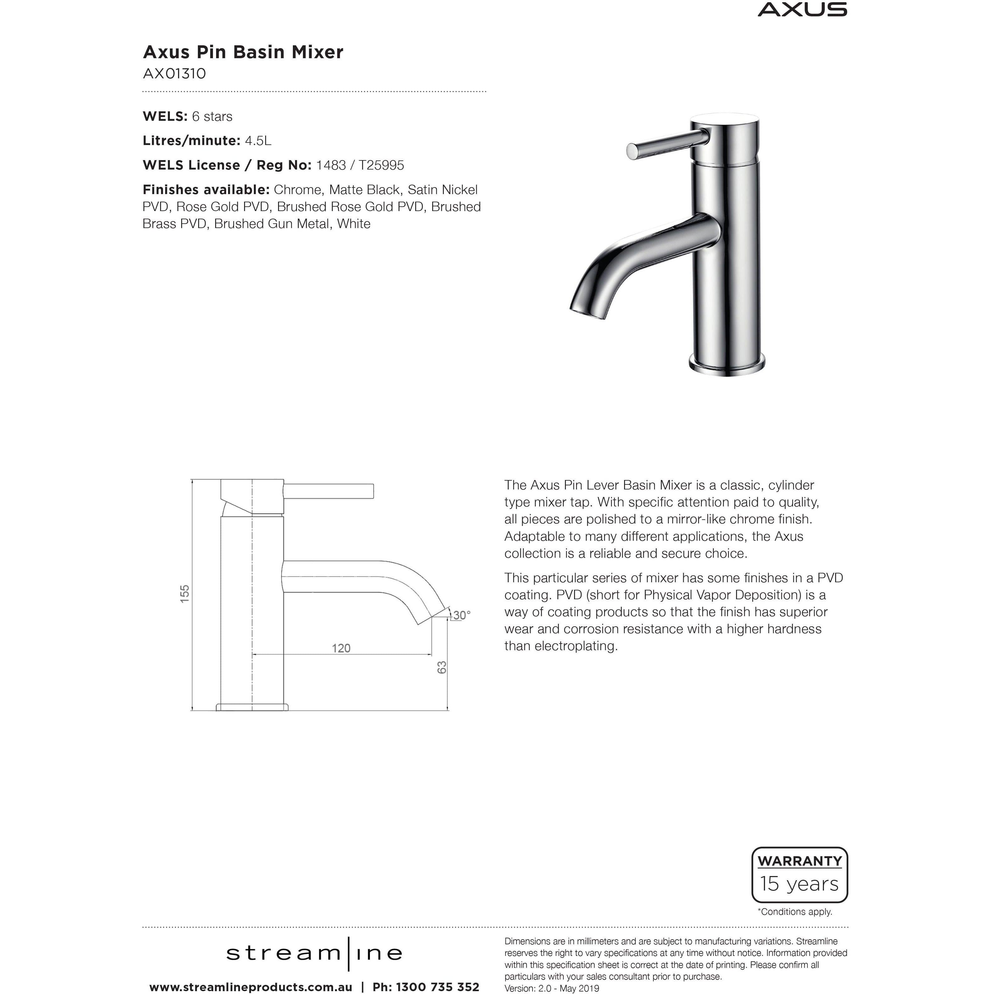 Arcisan Axus Pin Lever Basin Mixer Chrome - Burdens Plumbing