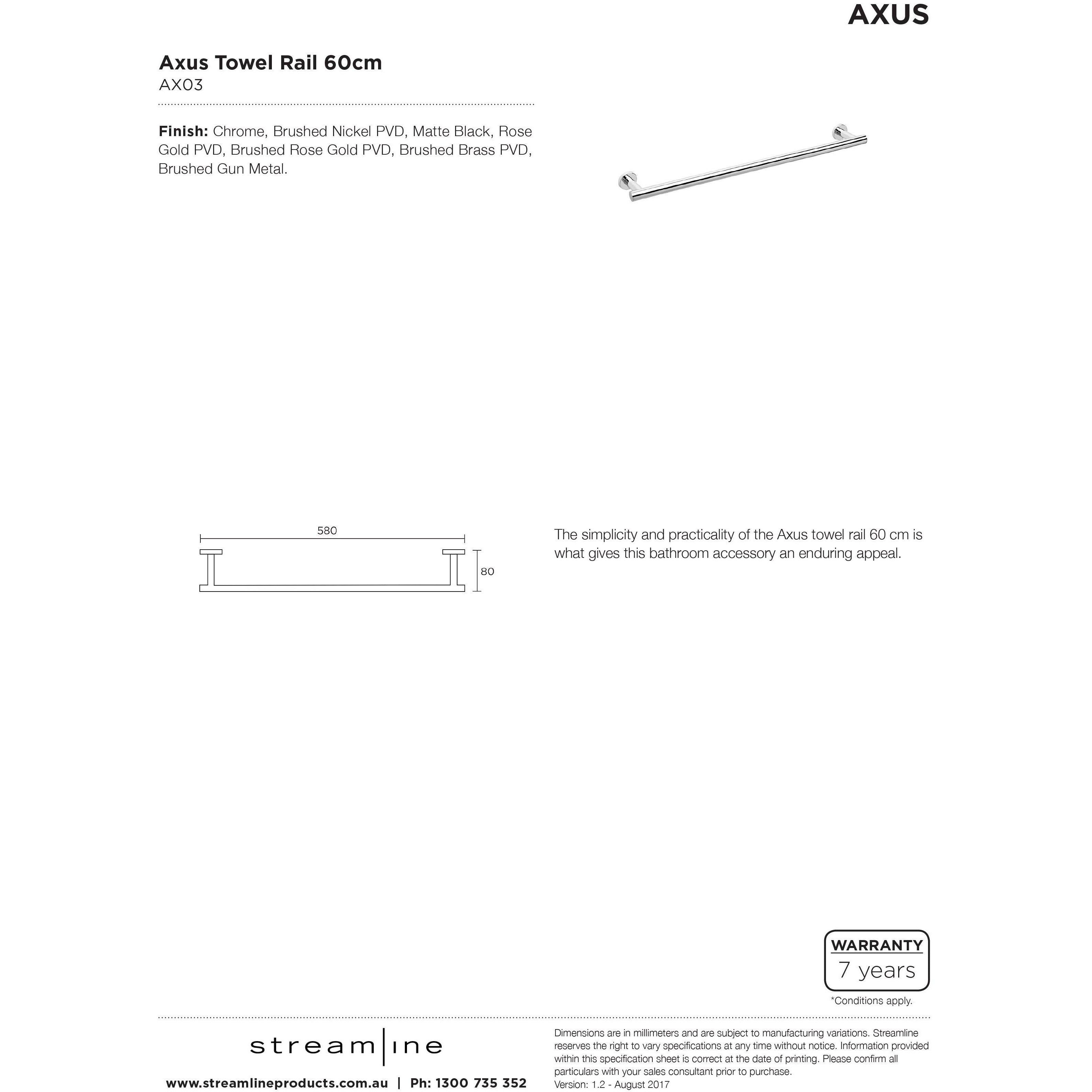 Arcisan Axus Single Towel Rail 60Cm Chrome Ax03 C - Burdens Plumbing