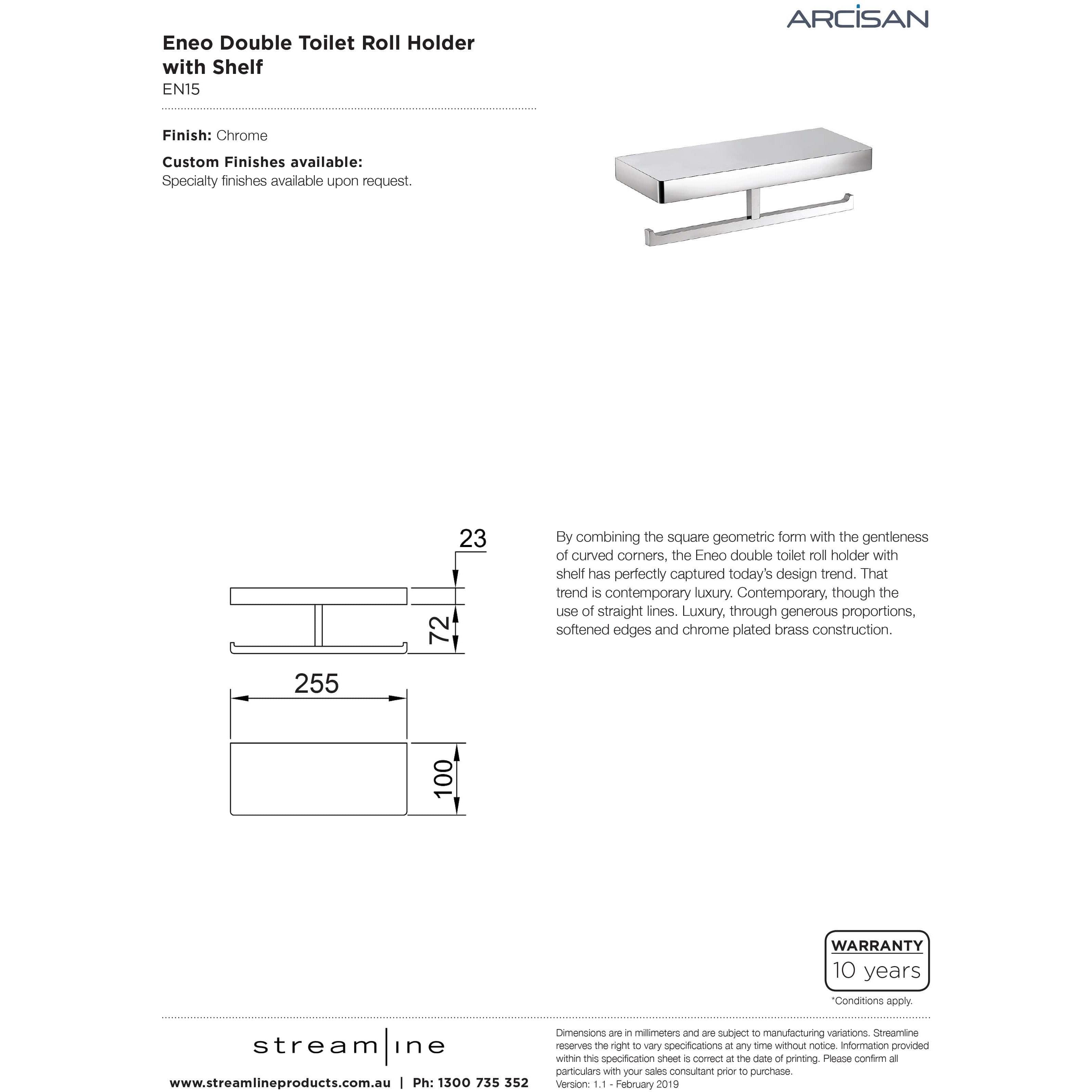 Arcisan Eneo Double Toilet Roll Holder With Shelf 30Cm Chrome - Burdens Plumbing