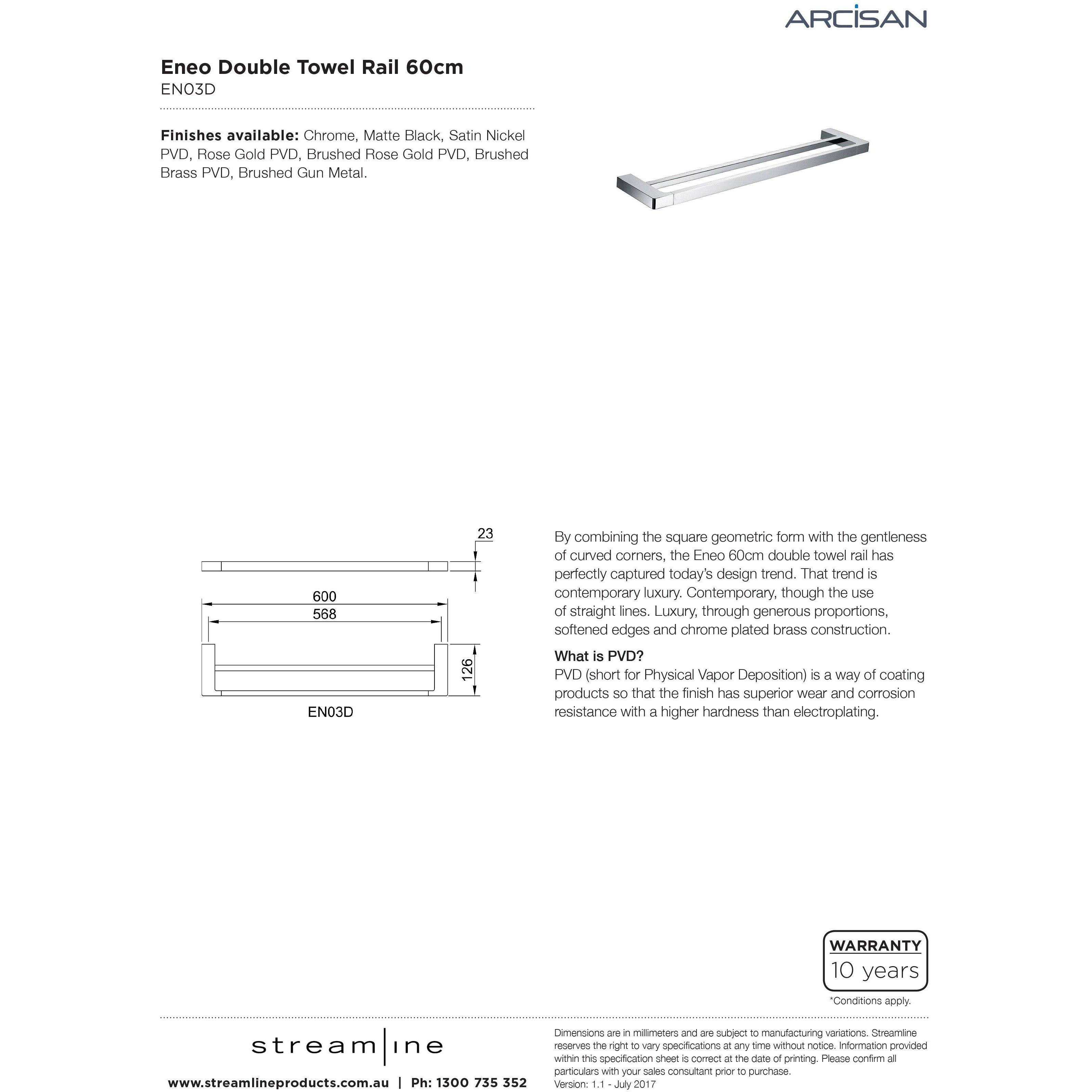 Arcisan Eneo Double Towel Rail 60Cm Chrome - Burdens Plumbing