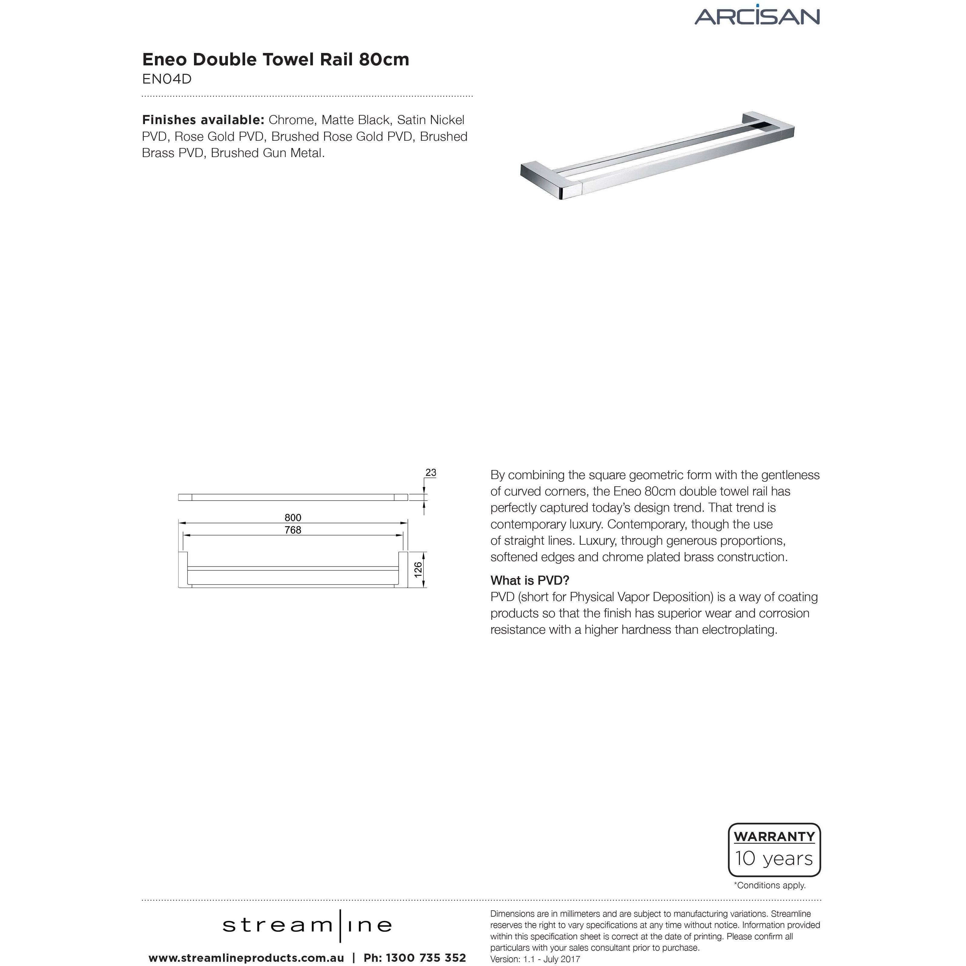 Arcisan Eneo Double Towel Rail 80Cm Chrome - Burdens Plumbing