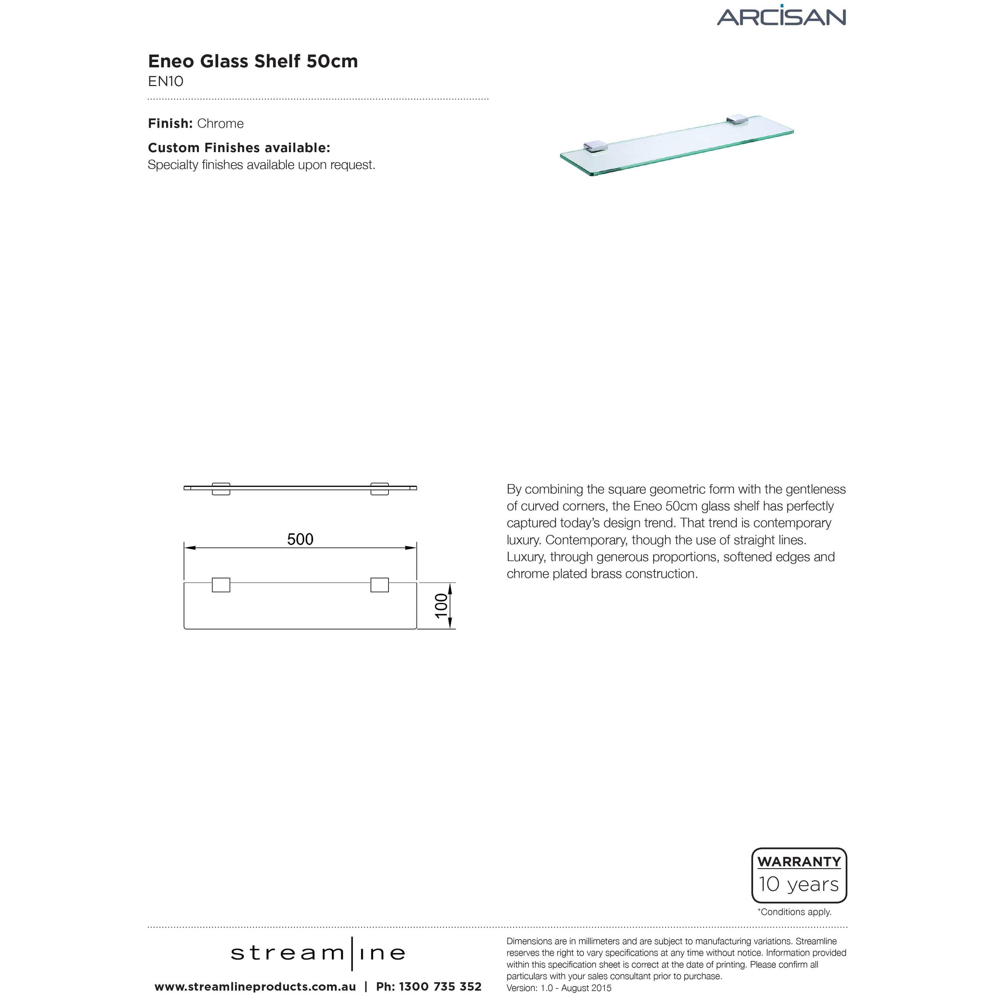 Arcisan Eneo Glass Shelf 50Cm Chrome - Burdens Plumbing