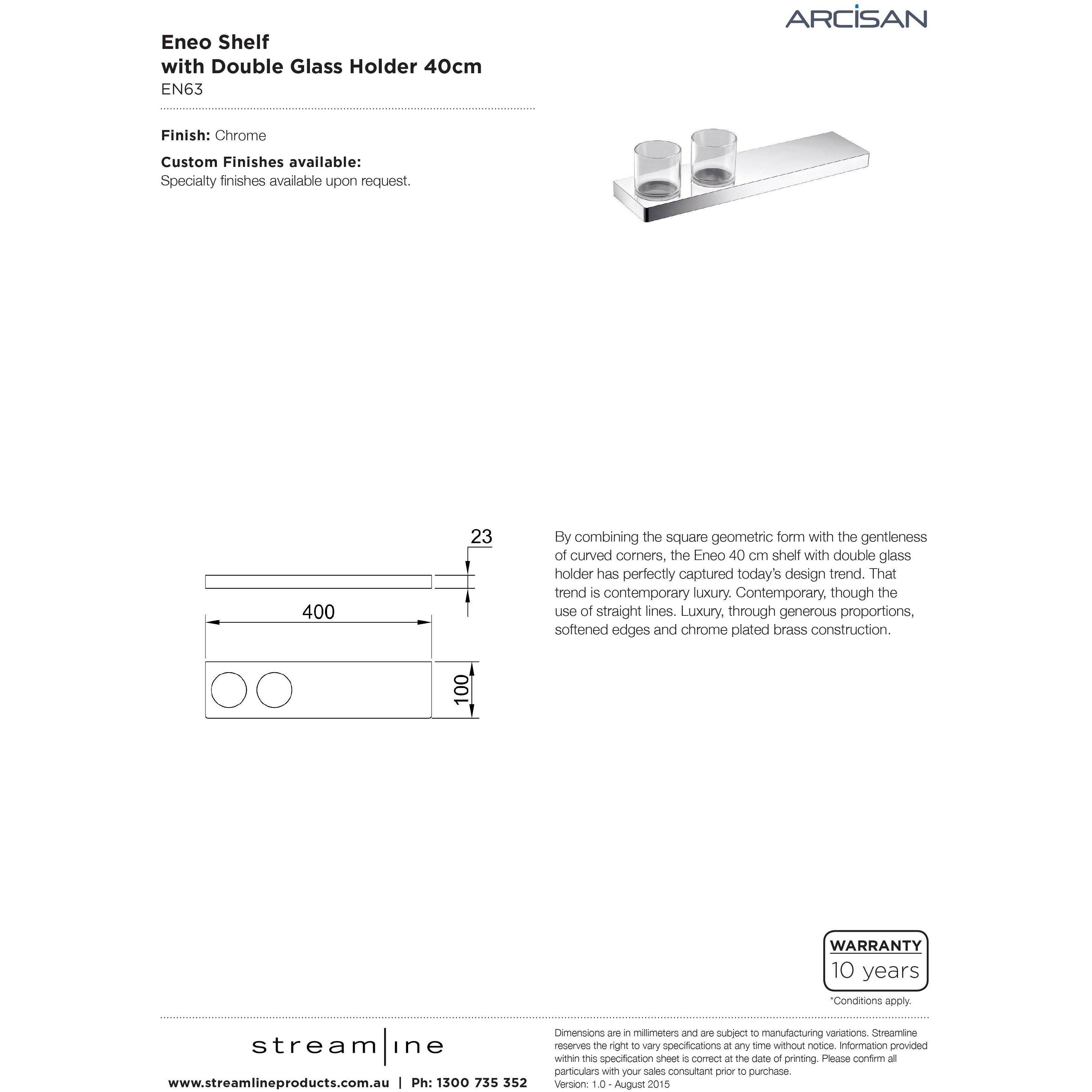 Arcisan Eneo Shelf With Double Glass Holder 40Cm Chrome - Burdens Plumbing