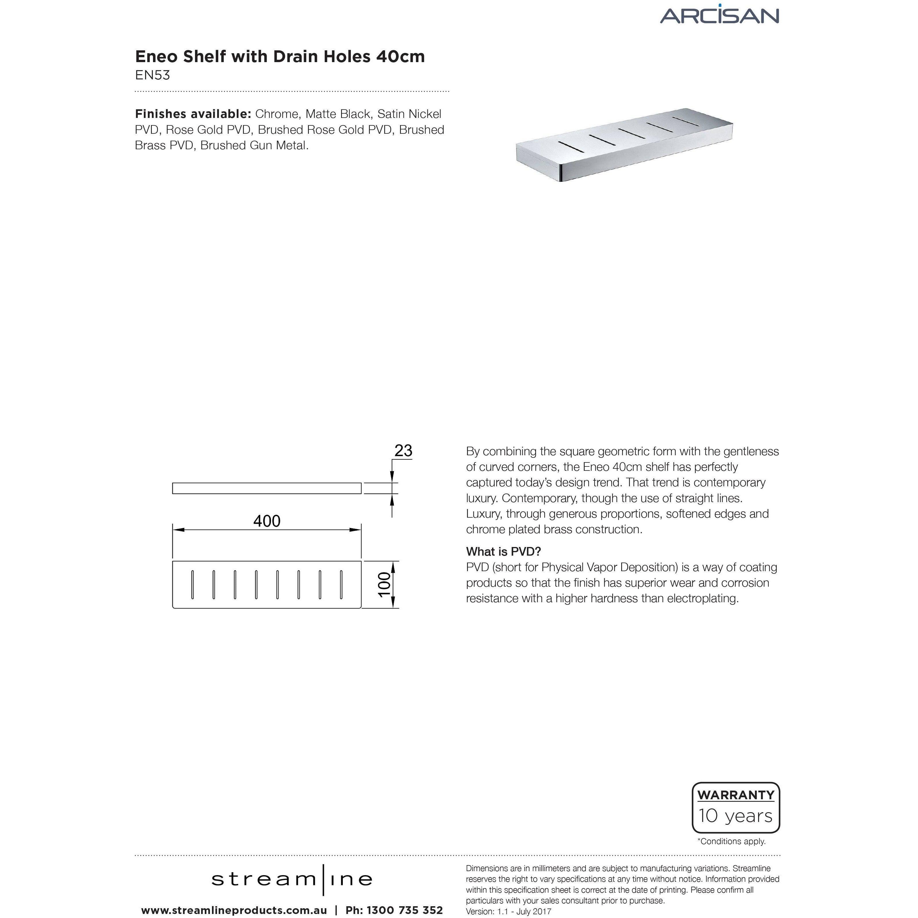 Arcisan Eneo Shelf With Drain Holes 40Cm Chrome - Burdens Plumbing