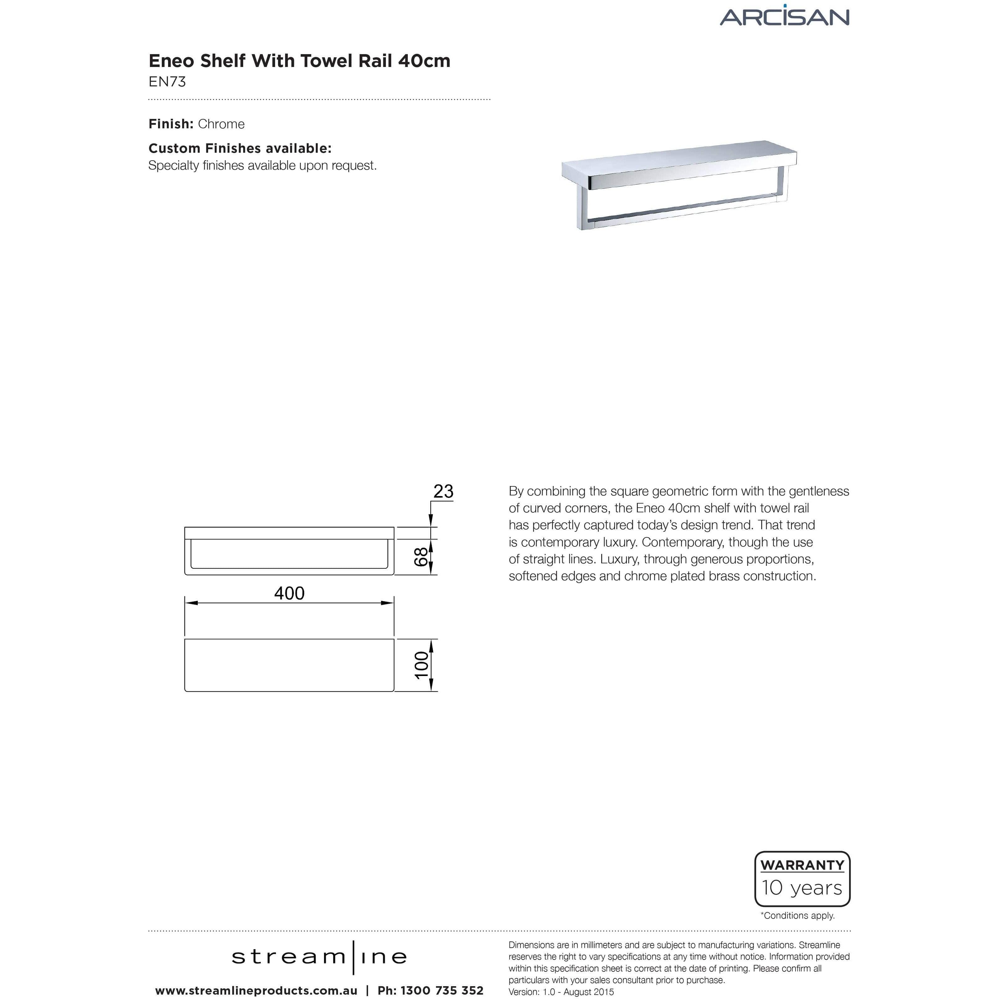 Arcisan Eneo Shelf With Towel Rail 40Cm Chrome - Burdens Plumbing