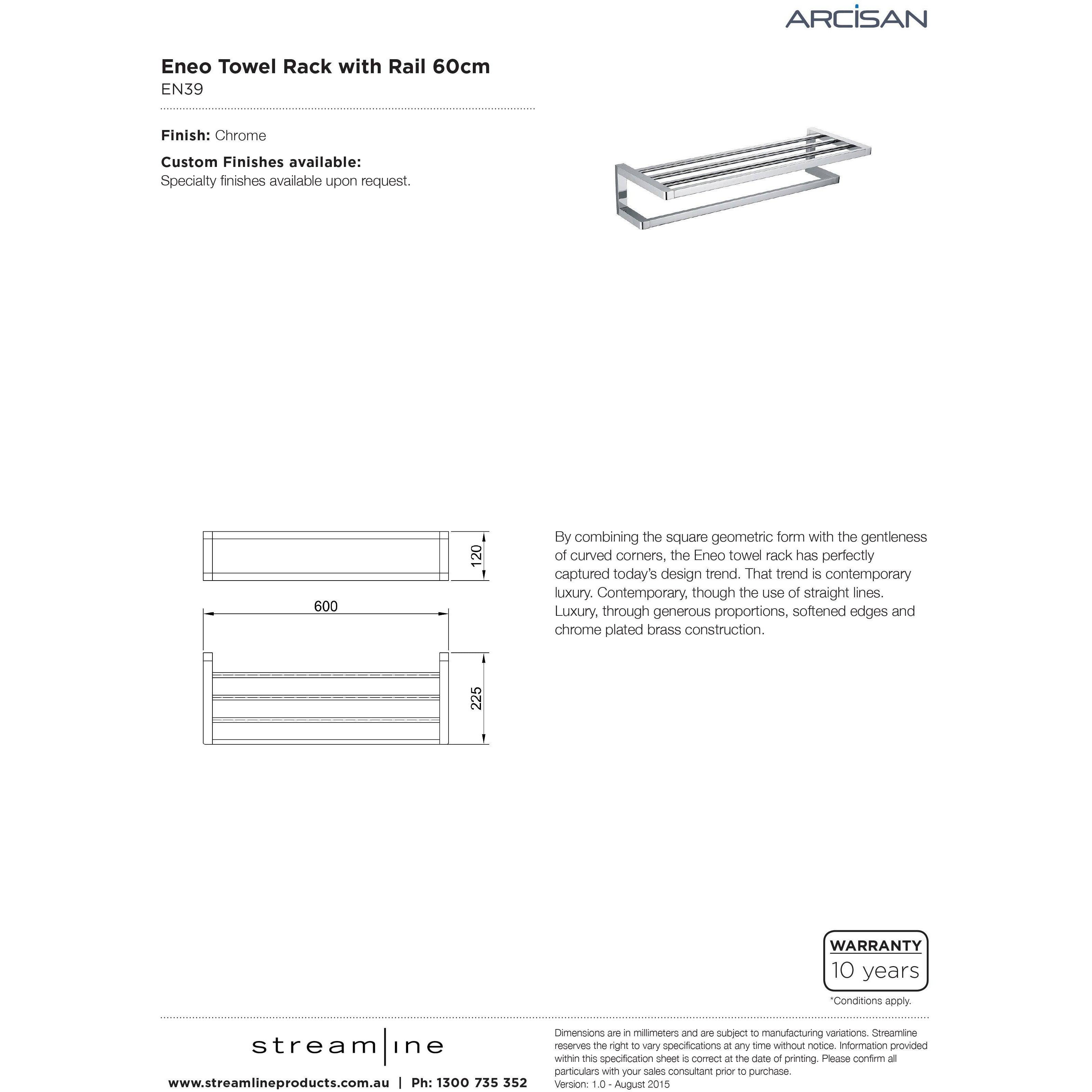 Arcisan Eneo Towel Rack With Rail 60Cm Chrome - Burdens Plumbing
