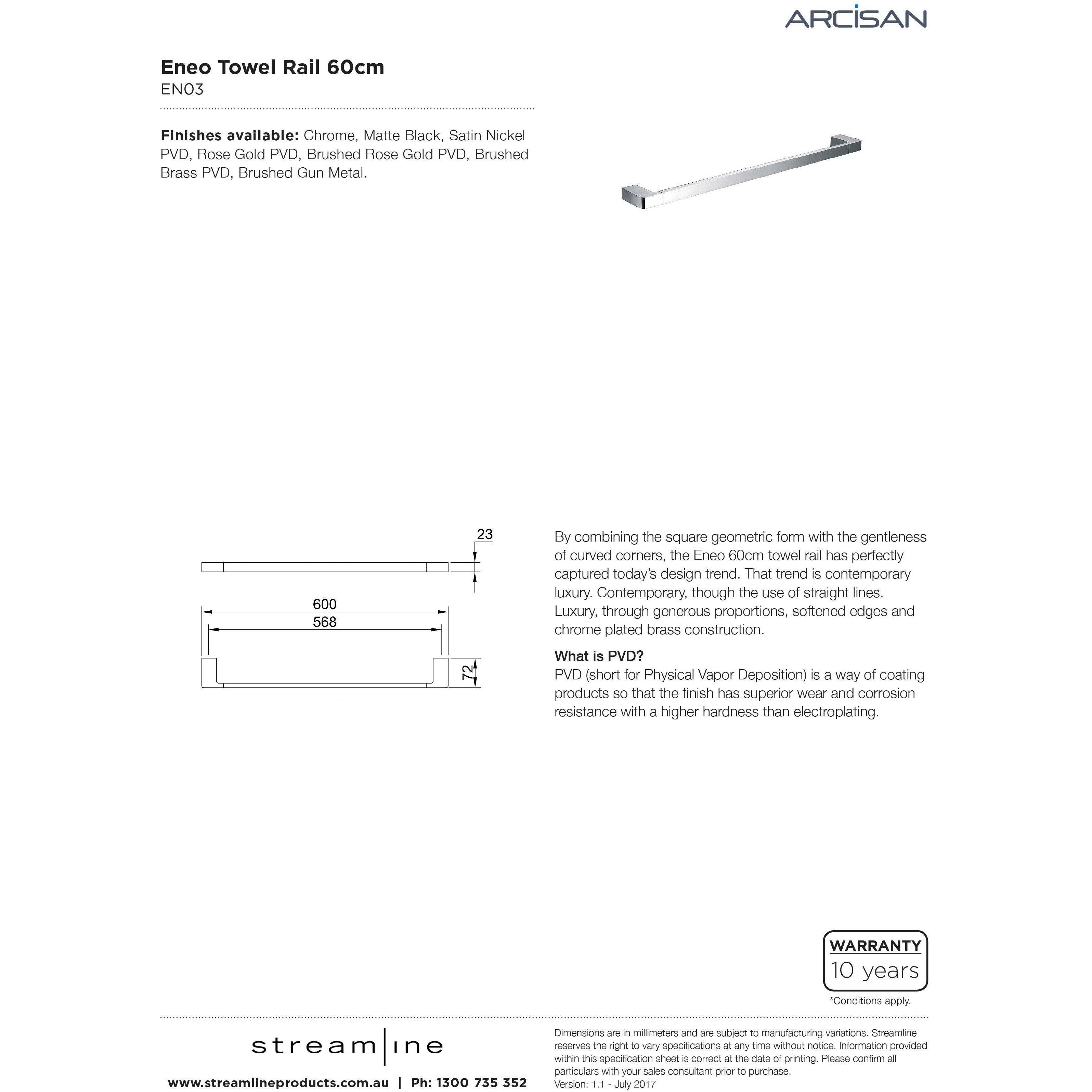 Arcisan Eneo Towel Rail 60Cm Brushed Gun Metal Pvd - Burdens Plumbing