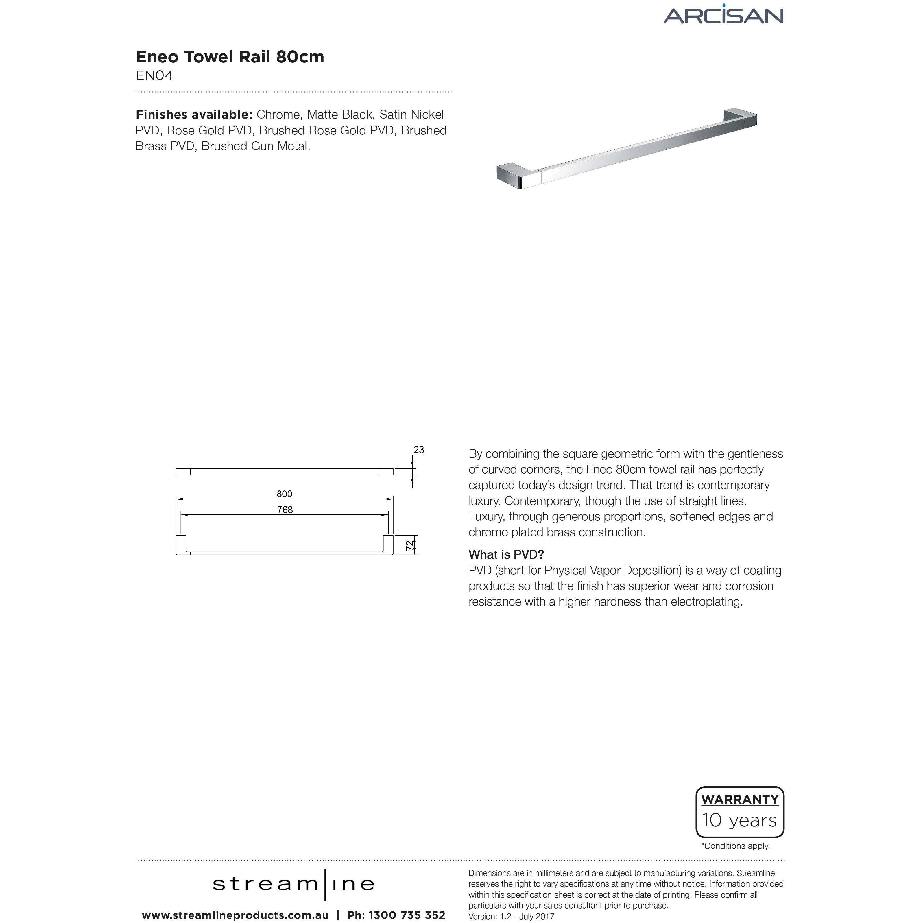 Arcisan Eneo Towel Towel Rail 80Cm Chrome - Burdens Plumbing