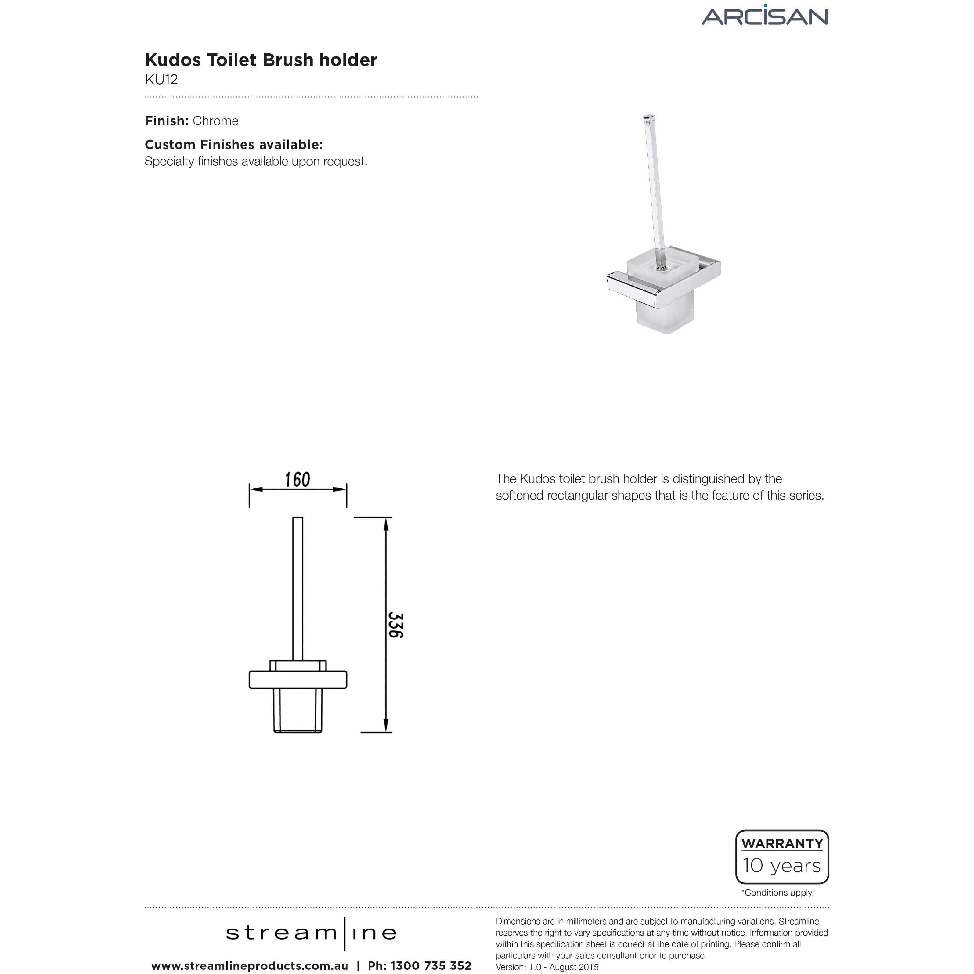 Arcisan Kudos Wall Mount Toilet Brush & Holder Holder Cp - Burdens Plumbing