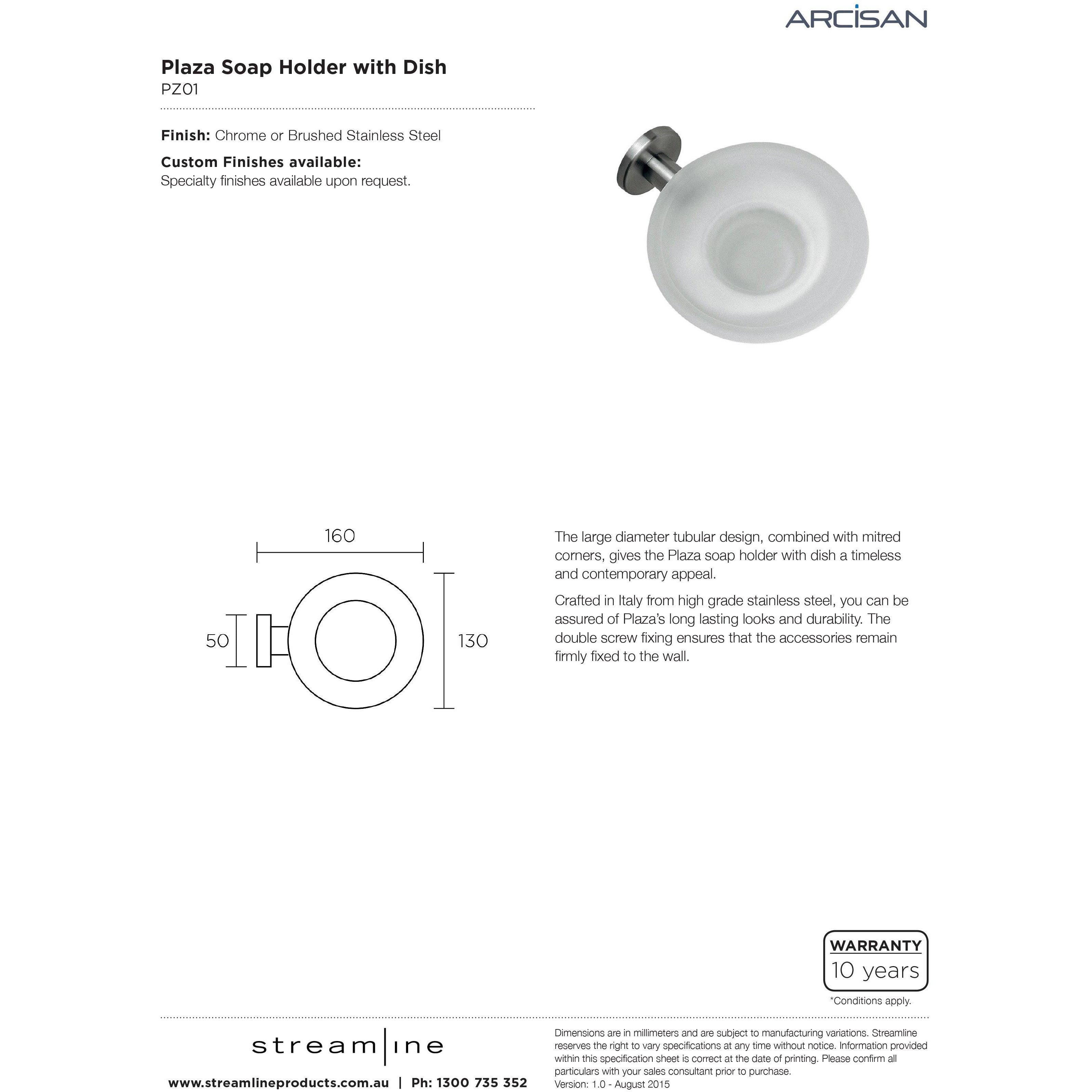 Arcisan Plaza Soap Holder C/W Glass Dish Chrome Pz01C - Burdens Plumbing