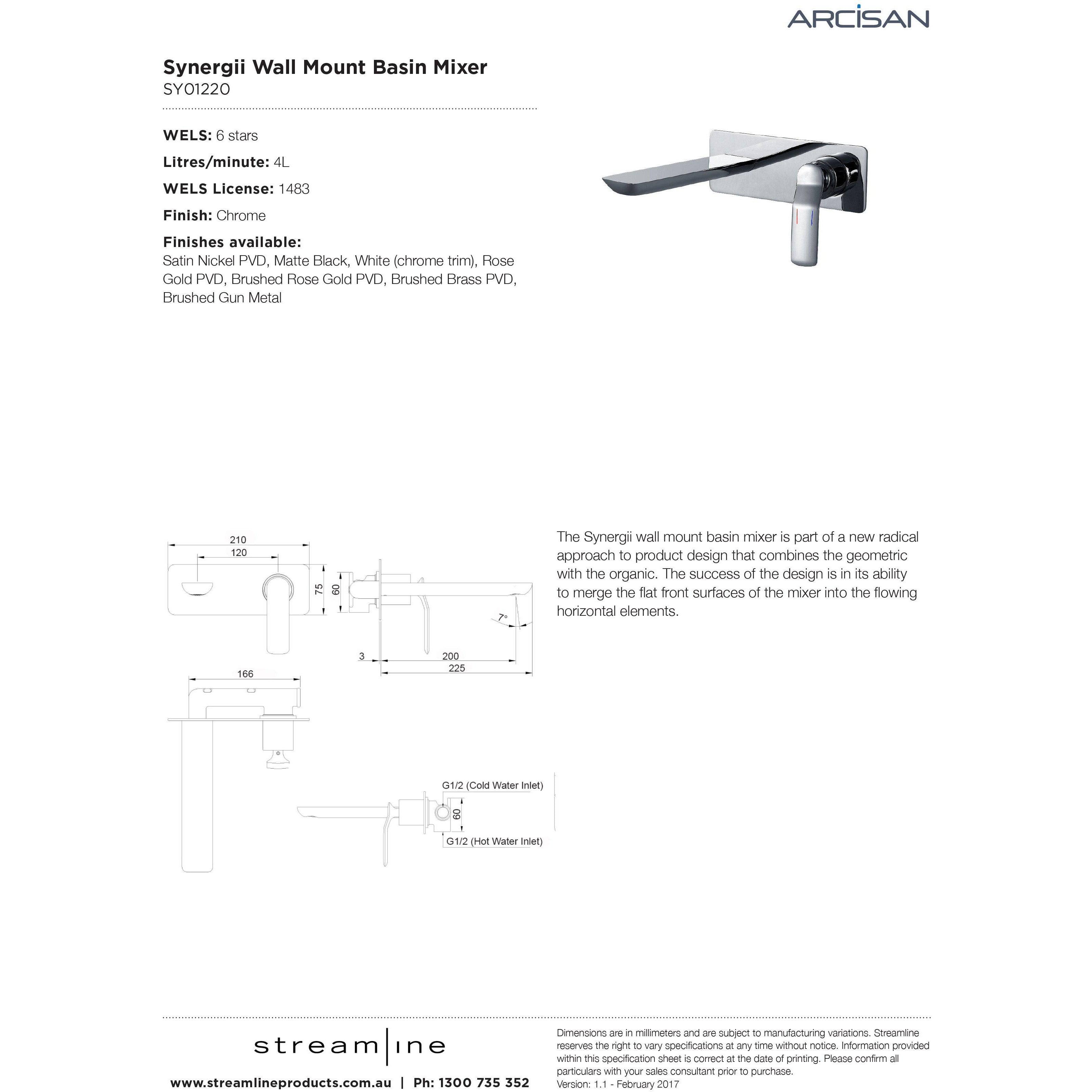 Arcisan Synergii Wall Mounted Basin Mixer Chrome - Burdens Plumbing