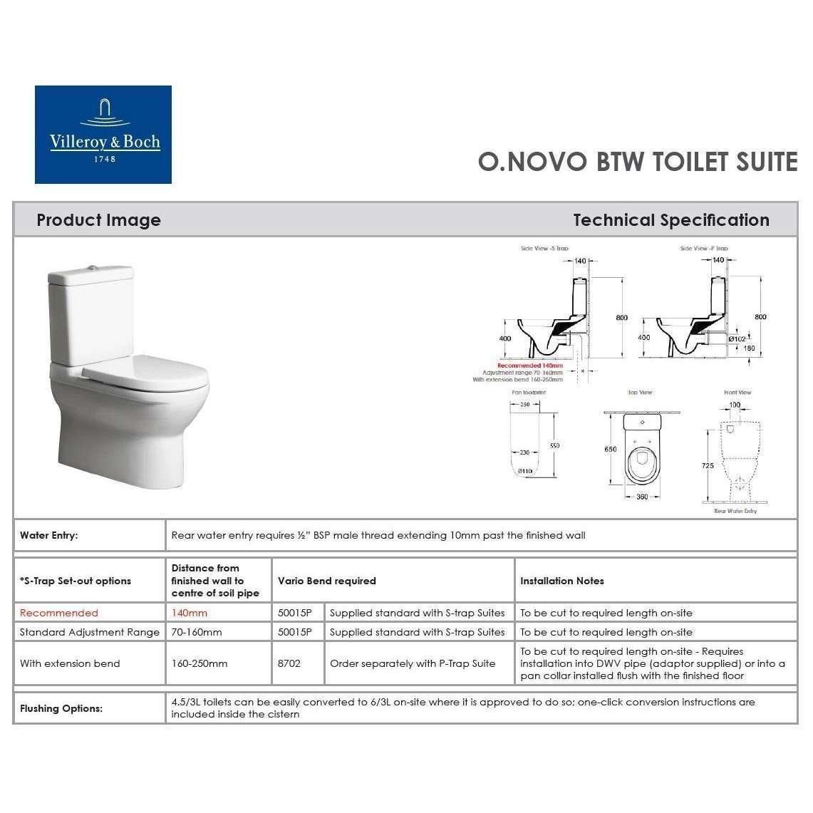 Argent V & B O.Novo Btw Rear Entry Toilet Suite Soft Close Seat S - Burdens Plumbing