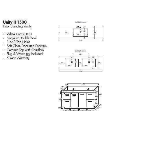 Aspire Unity II 1500 S/Bowl F/Standing Vanity Wht 1 Tap Hole - Burdens Plumbing