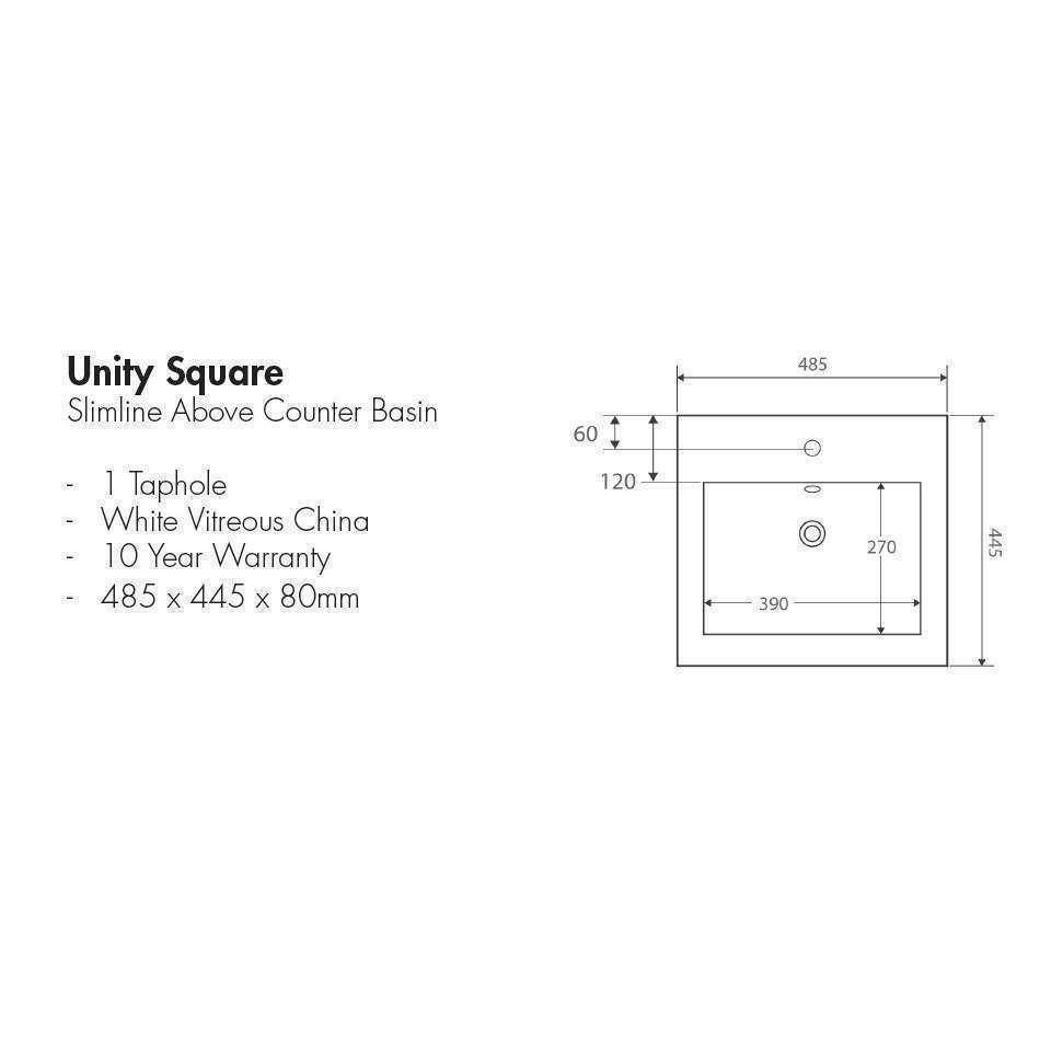 Aspire Unity Square Slimline Above Counter Basin 1Th 7078 - Burdens Plumbing
