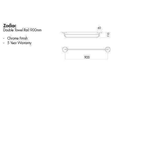 ASPIRE ZODIAC DOUBLE TOWEL RAIL 900MM CHROME - Burdens Plumbing