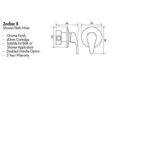 Aspire Zodiac II - Chrome Shower/Bath Mixer **Mt1034** - Burdens Plumbing