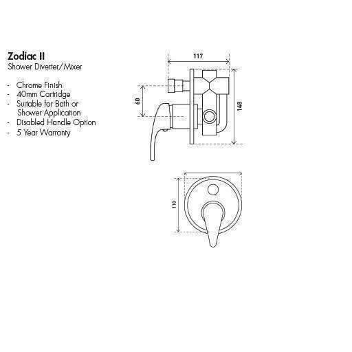 Aspire Zodiac II - Chrome Shw/Bath Diverter Mixer - Burdens Plumbing
