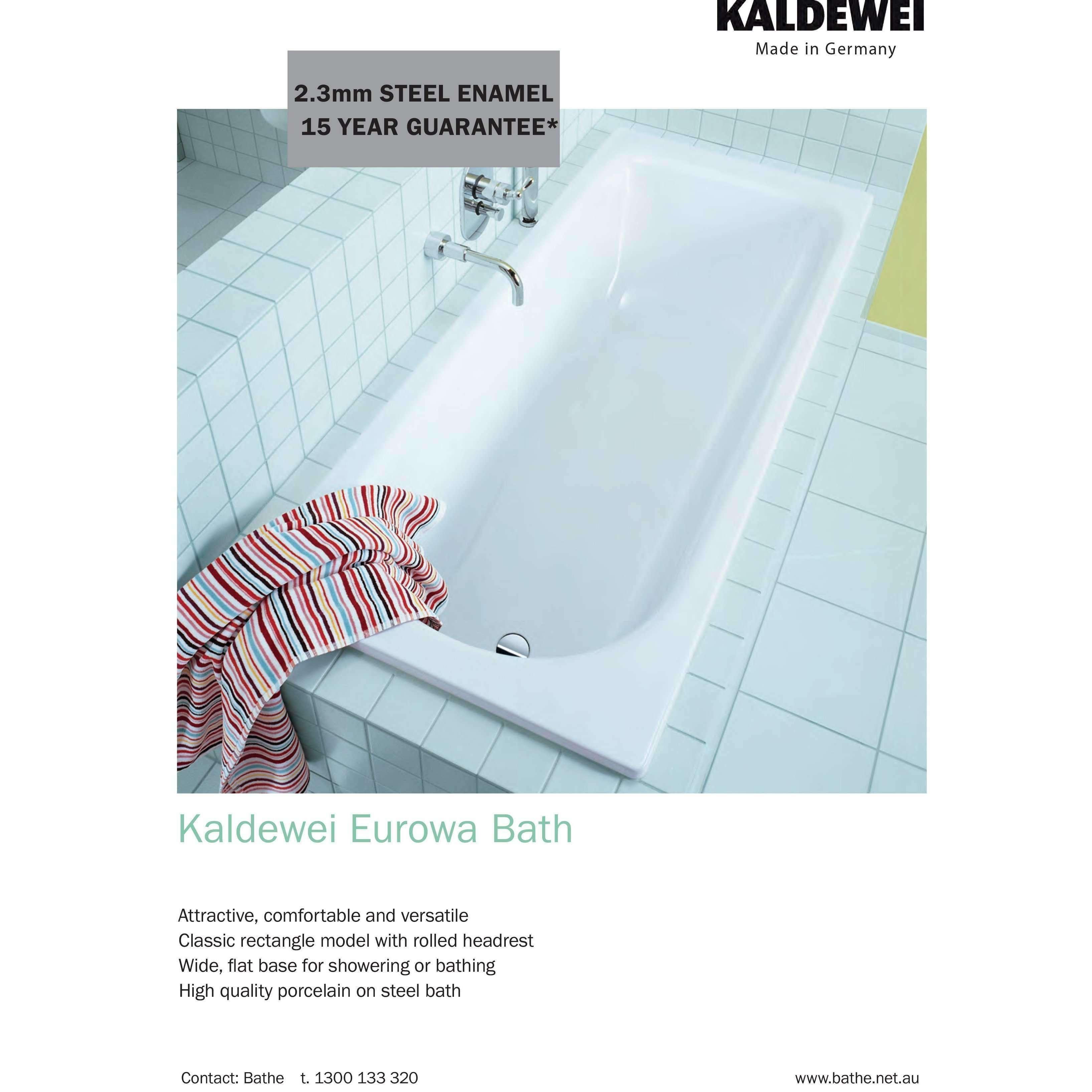 Bathe Kaldewei Eurowa 1500X700 Steel Bath With O/Flow &Waste - Burdens Plumbing