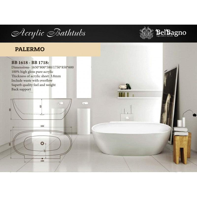 Belbagno Palermo 1750mm Free Standing Bath Gloss White - Burdens Plumbing