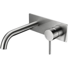 Bella Vista Ikon Hali Wall Basin Mixer With Curved Spout In Brushed Nickel - Burdens Plumbing