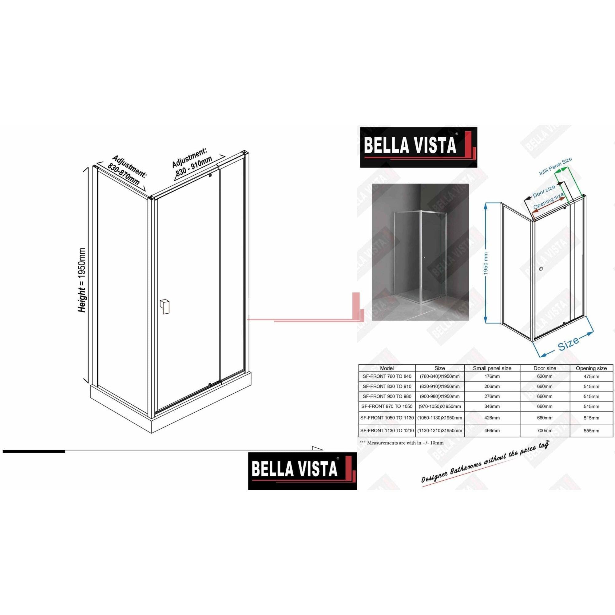 Bella Vista Semi-Framed Shower Screen – Front And Return- Black Electro-Plated - Burdens Plumbing