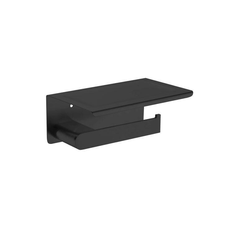 Bianca Toilet Roll Holder With Shelf Matt Black - Burdens Plumbing