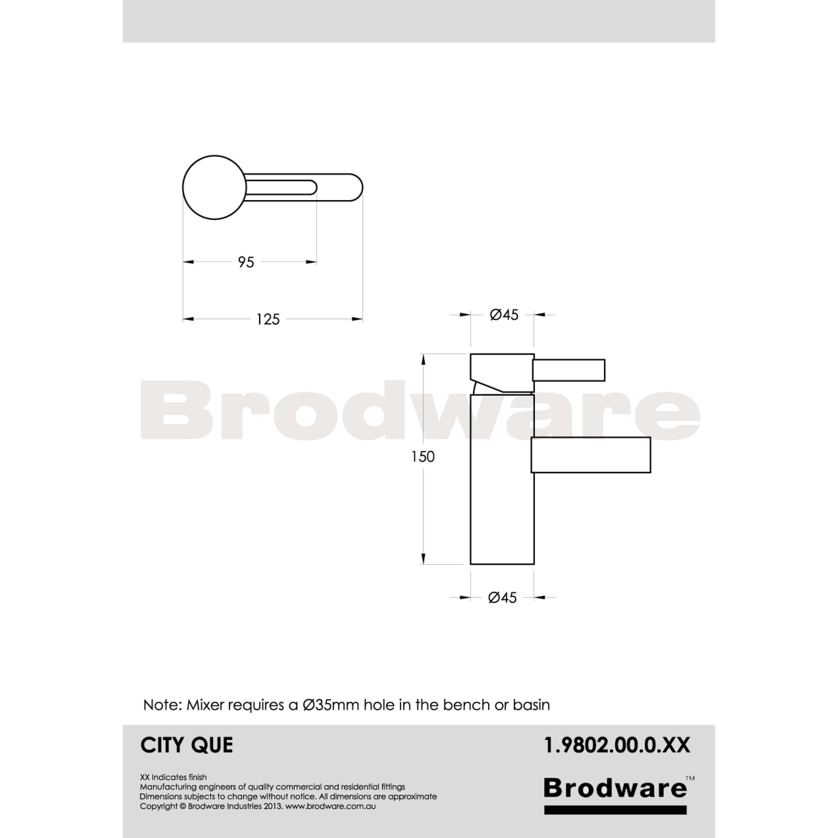 Brodware City Que Basin Mixer Chrome 1.9802.00.0.01 - Burdens Plumbing